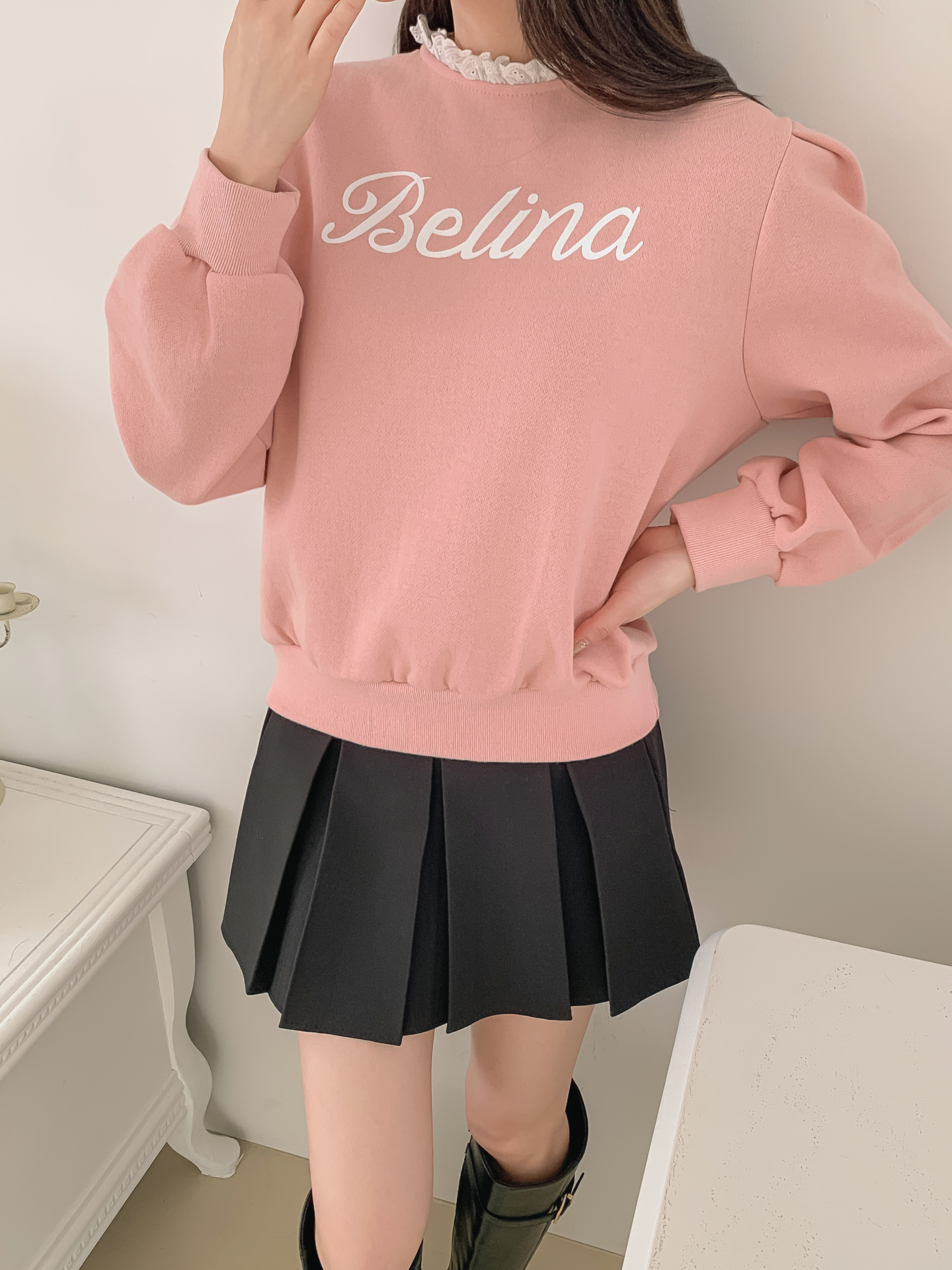 裏起毛ラウンドネックプリントレースカラースウェット | 詳細画像14