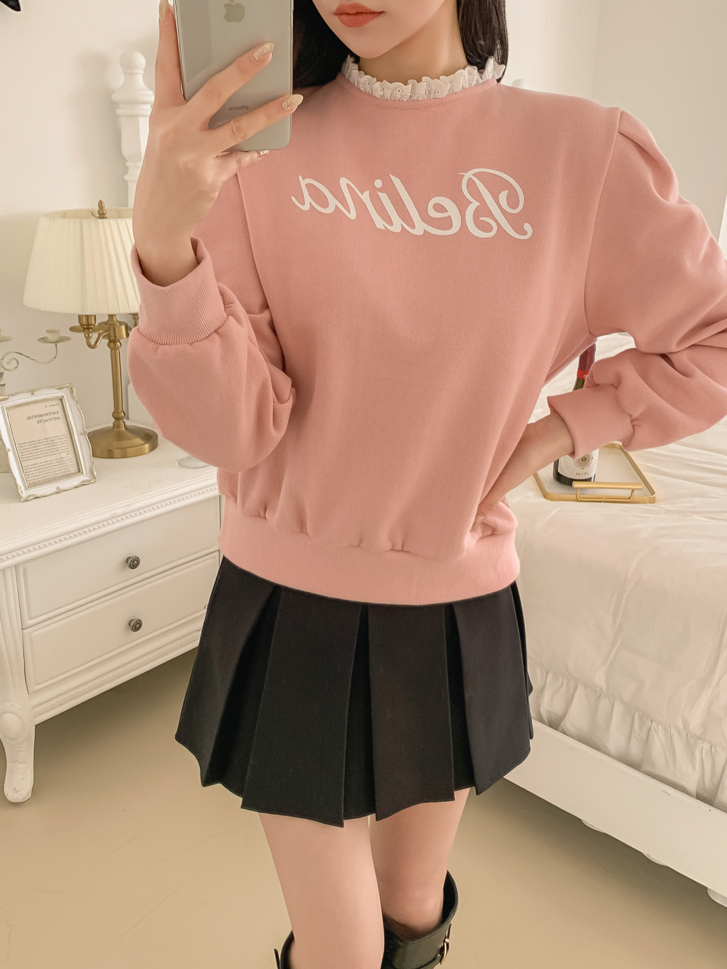 裏起毛ラウンドネックプリントレースカラースウェット | 詳細画像18