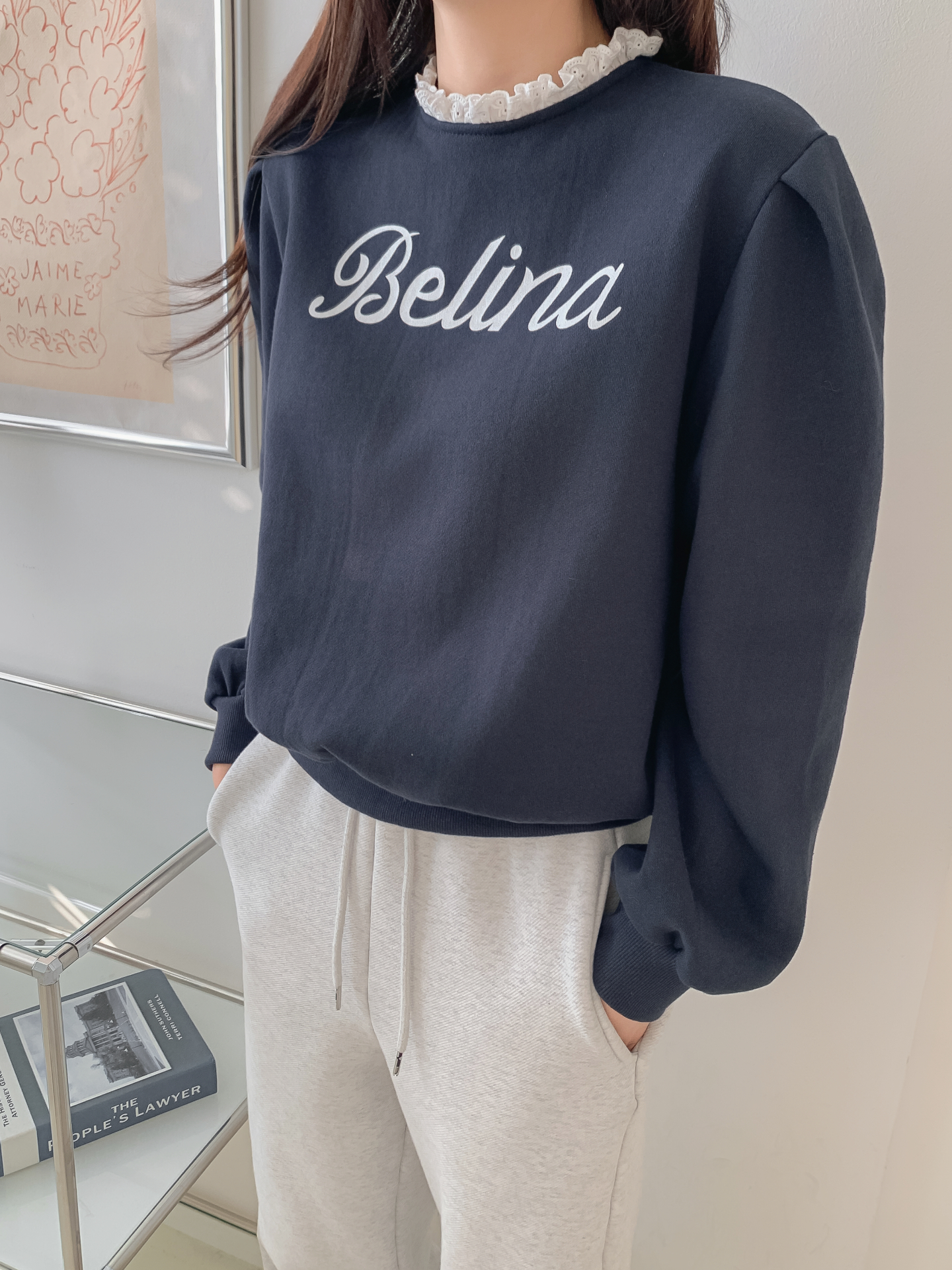 裏起毛ラウンドネックプリントレースカラースウェット | 詳細画像19