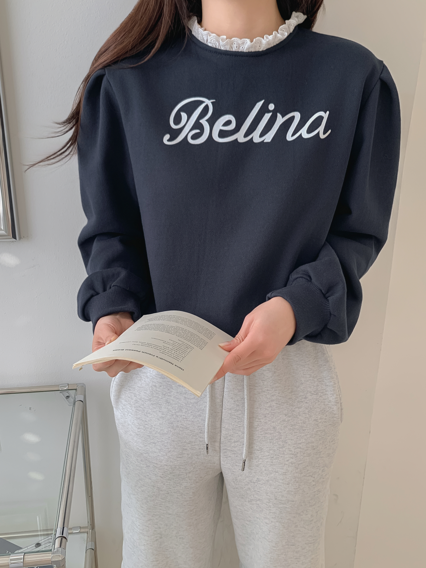 裏起毛ラウンドネックプリントレースカラースウェット | 詳細画像20