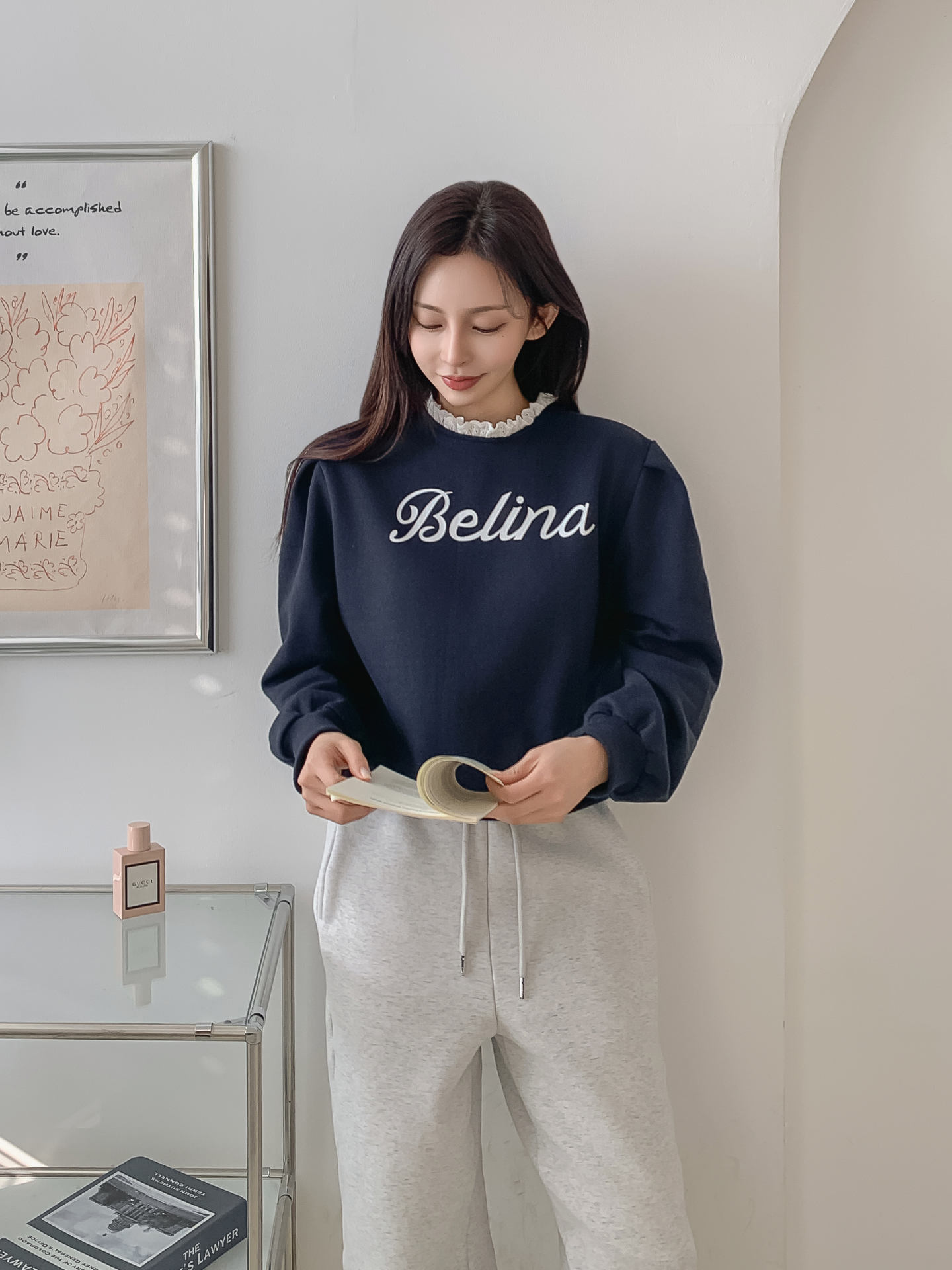 裏起毛ラウンドネックプリントレースカラースウェット | 詳細画像22