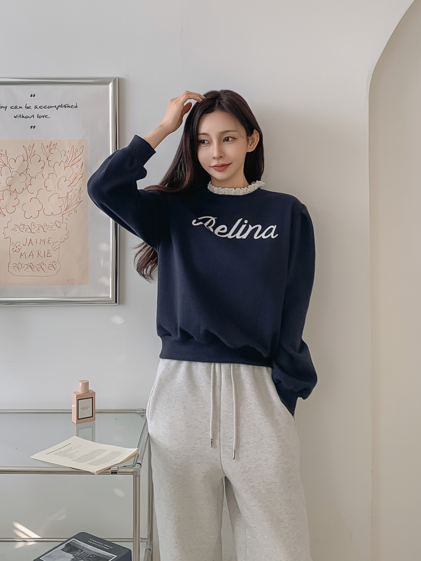 裏起毛ラウンドネックプリントレースカラースウェット | 詳細画像24