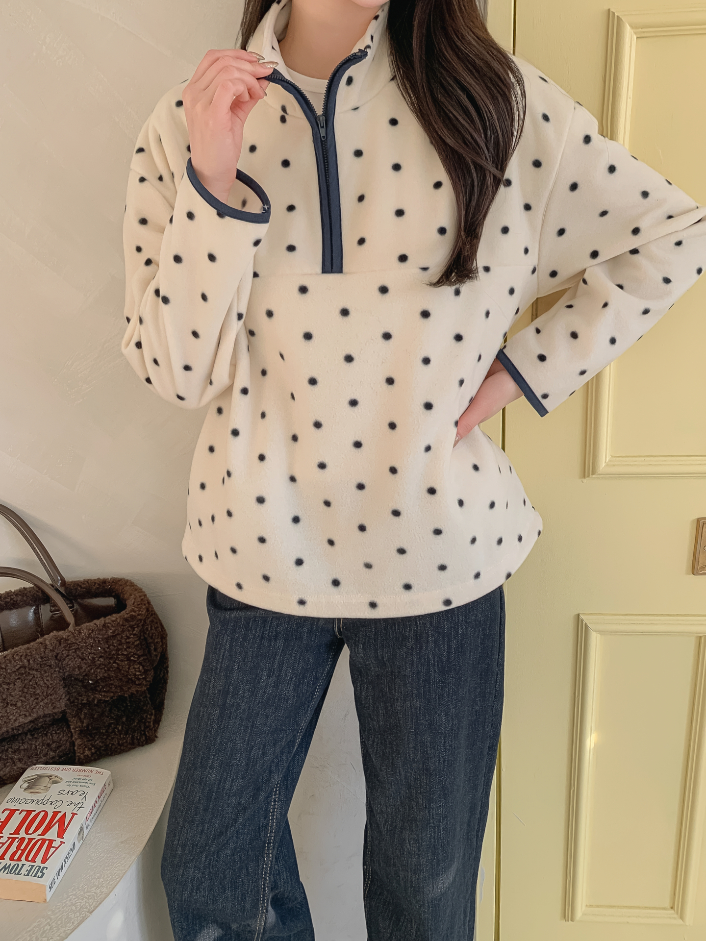 フリースハイネックハーフジップドットスウェット | 詳細画像6