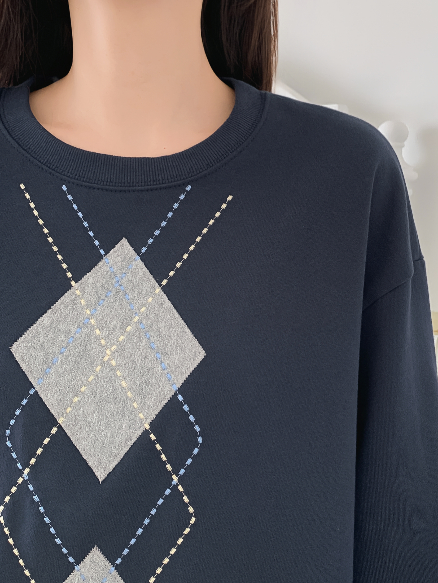 裏起毛ラウンドネックベーシックアーガイルスウェット | 詳細画像13