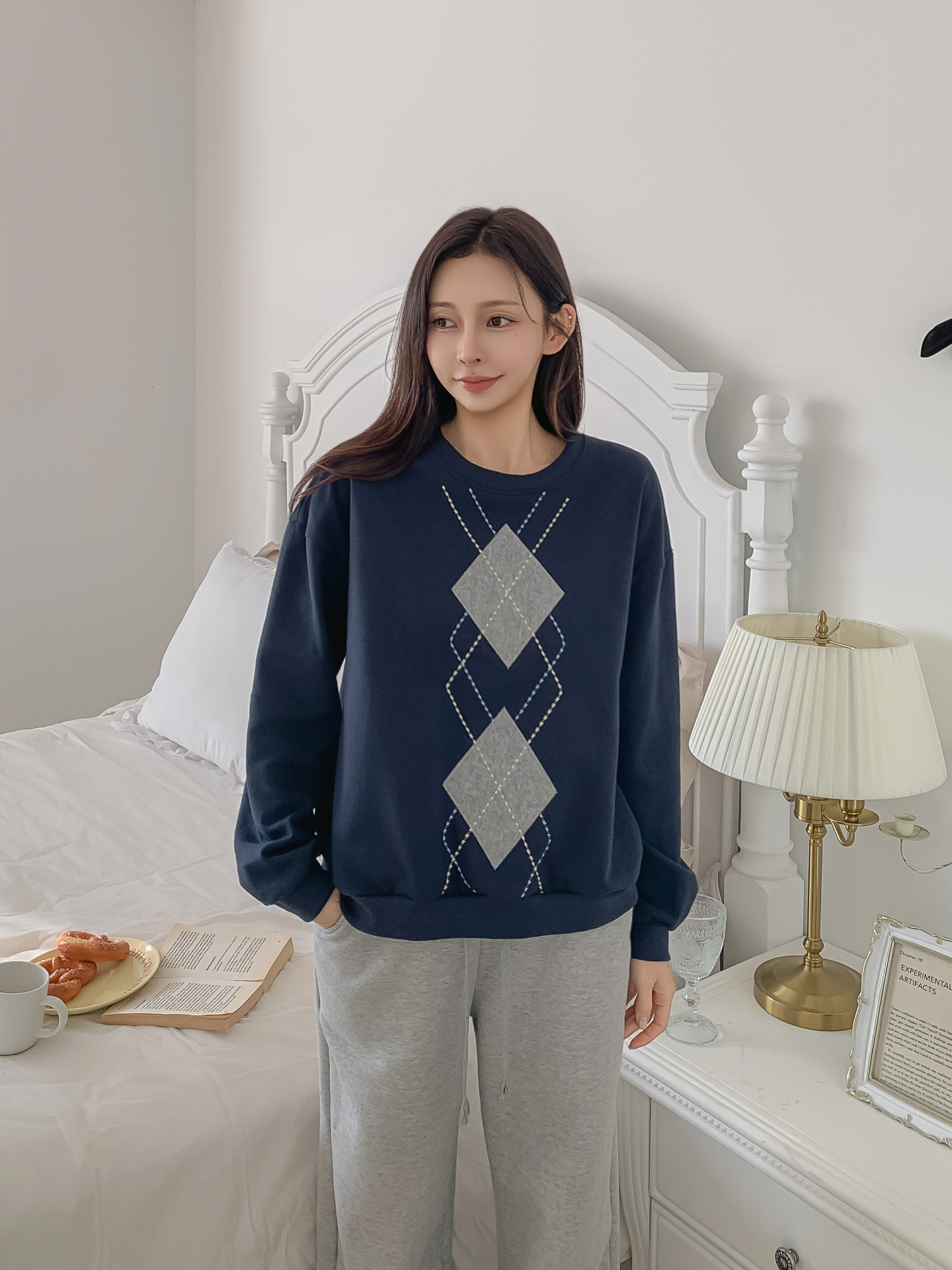 裏起毛ラウンドネックベーシックアーガイルスウェット | 詳細画像9