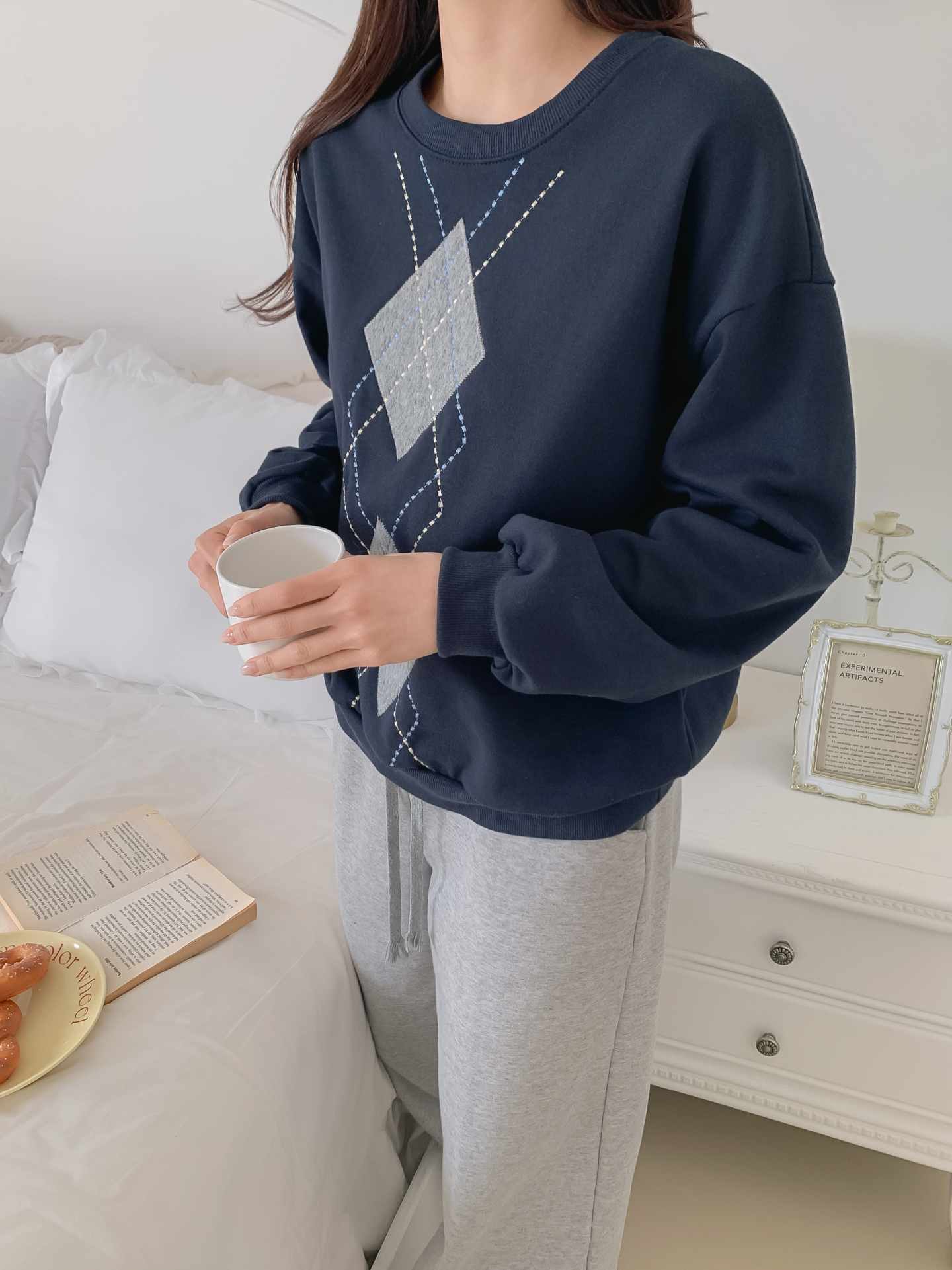 裏起毛ラウンドネックベーシックアーガイルスウェット | 詳細画像11