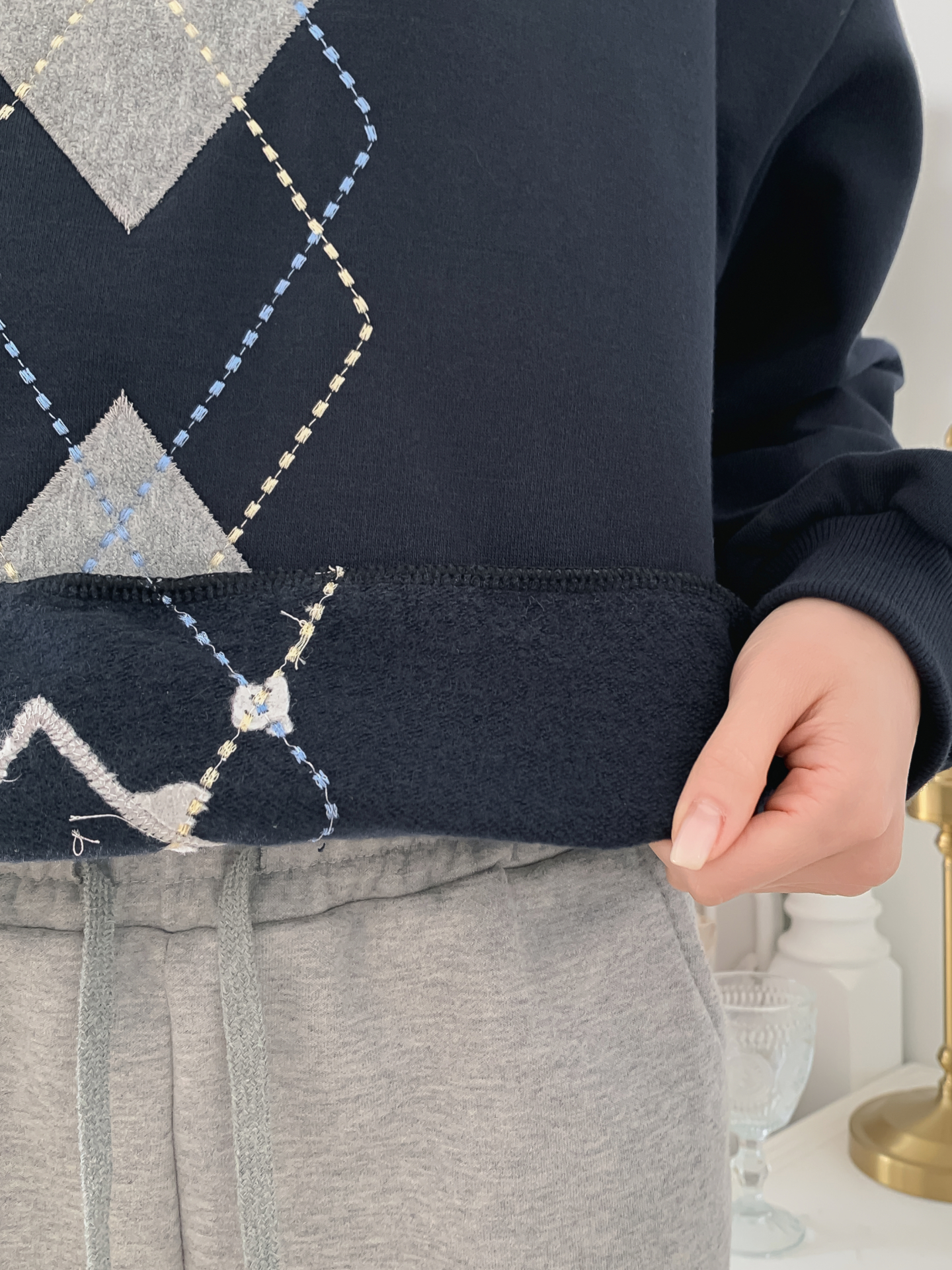 裏起毛ラウンドネックベーシックアーガイルスウェット | 詳細画像14