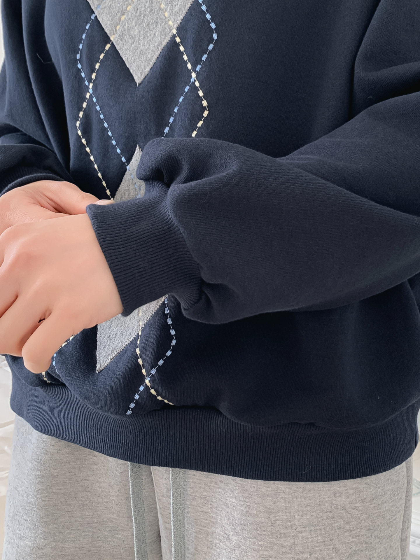 裏起毛ラウンドネックベーシックアーガイルスウェット | 詳細画像15