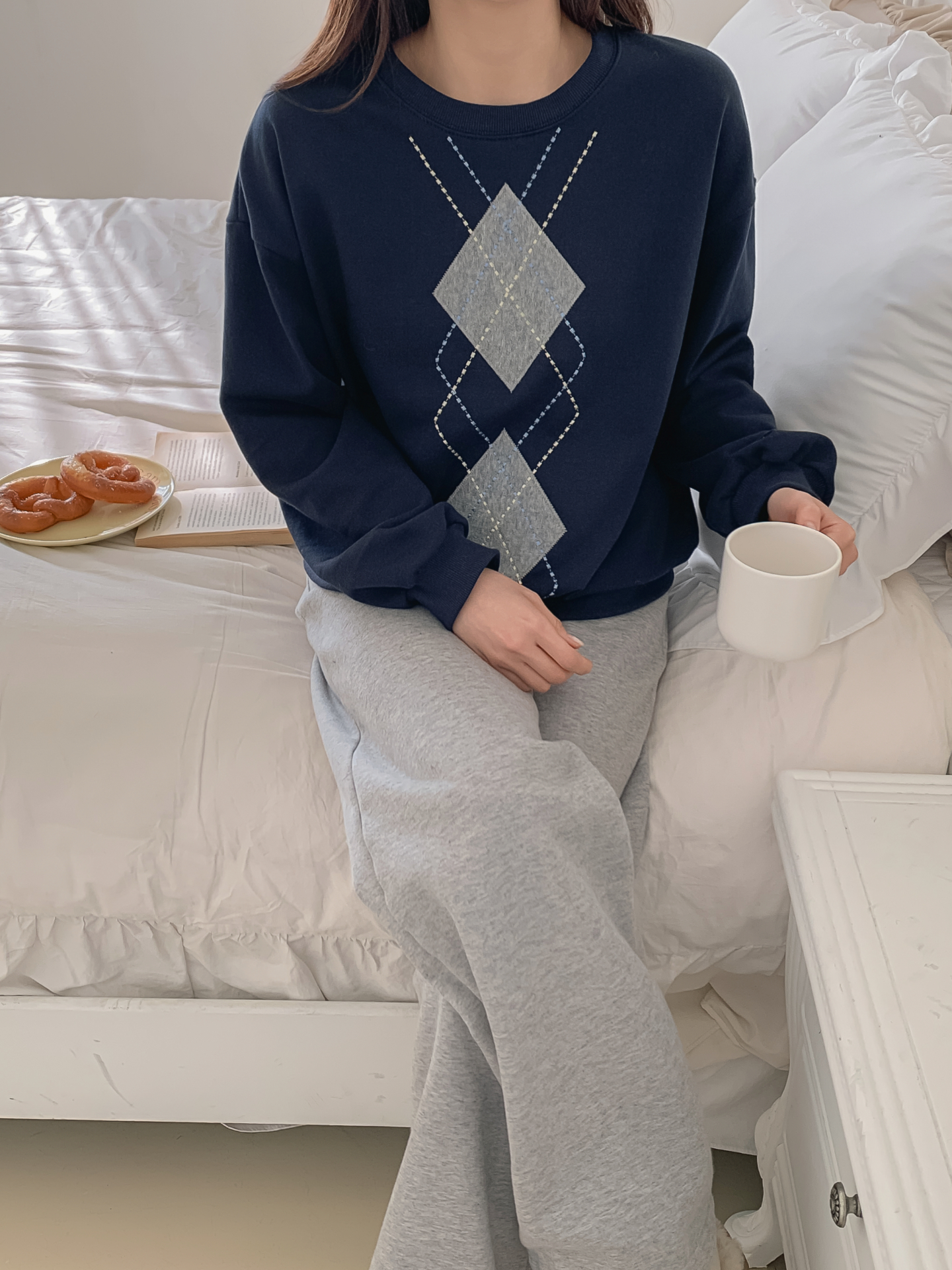 裏起毛ラウンドネックベーシックアーガイルスウェット | 詳細画像16