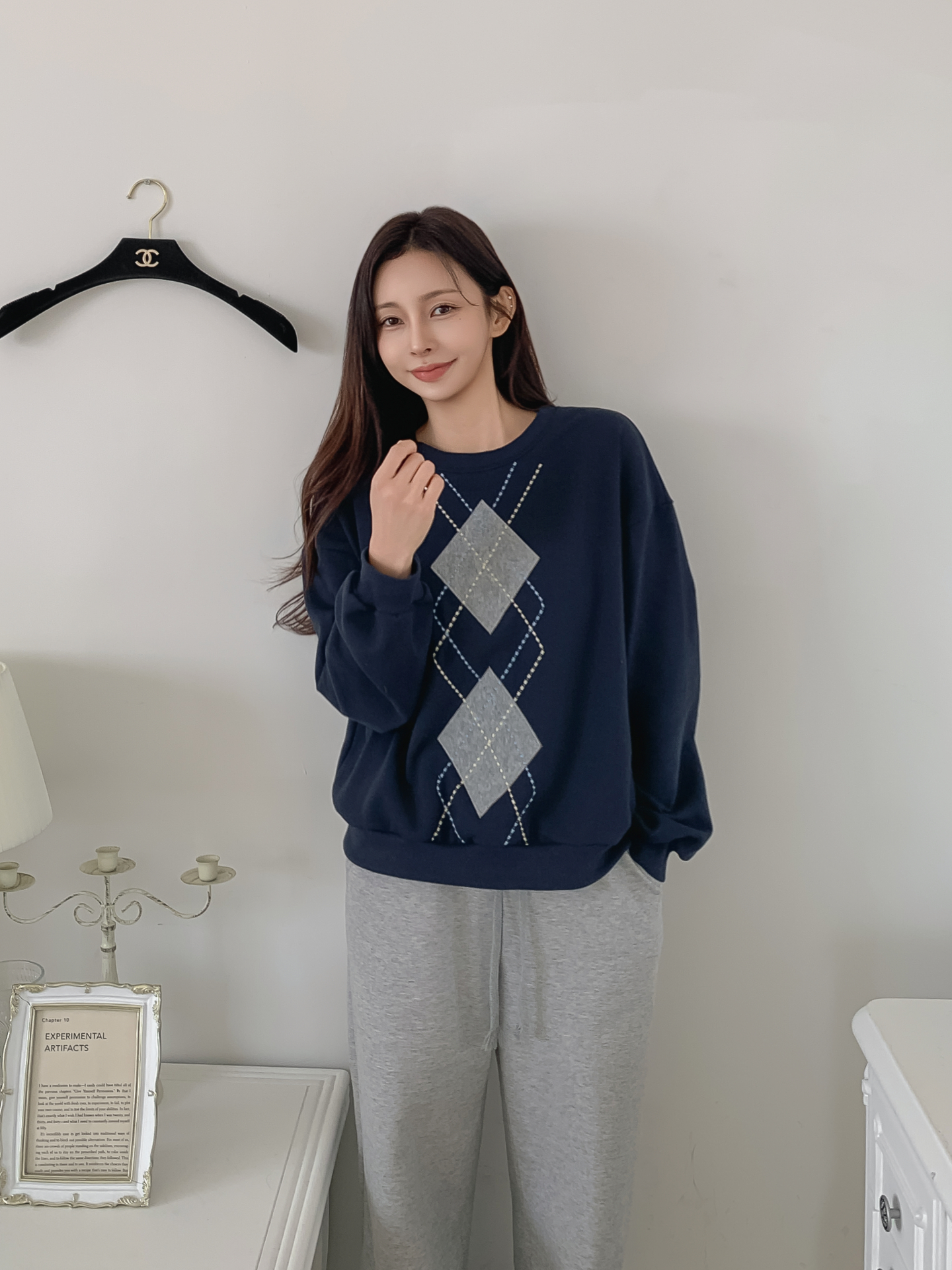 裏起毛ラウンドネックベーシックアーガイルスウェット | 詳細画像4