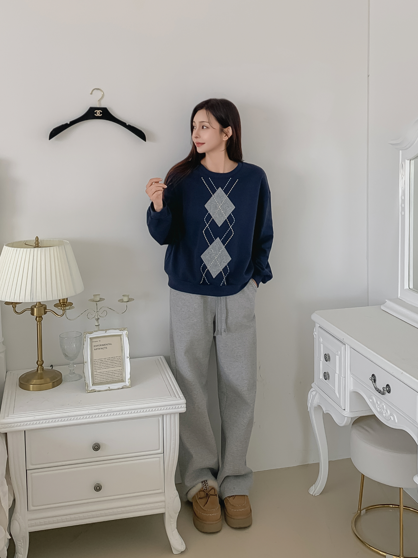 裏起毛ラウンドネックベーシックアーガイルスウェット | 詳細画像5