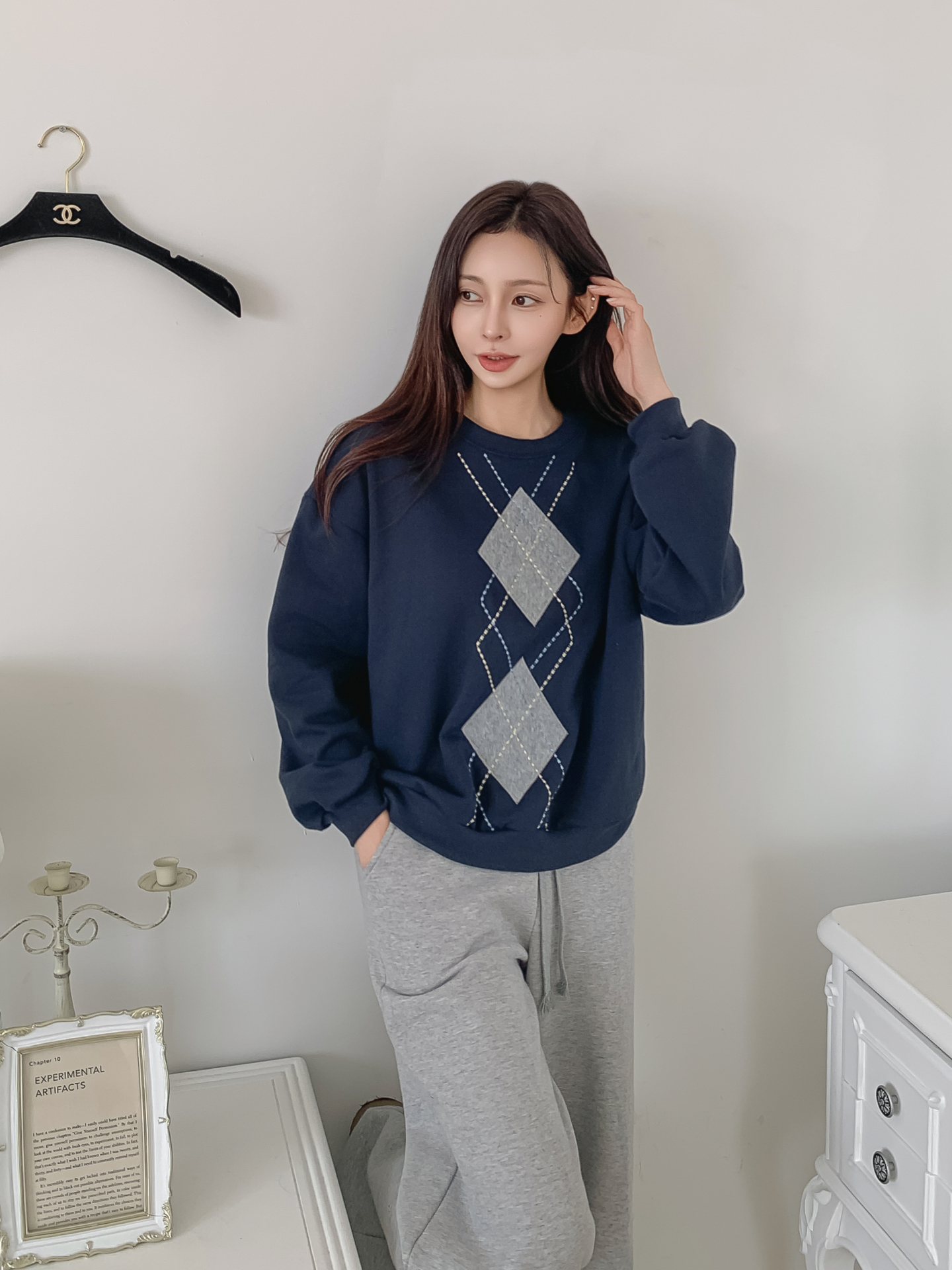 裏起毛ラウンドネックベーシックアーガイルスウェット | 詳細画像6