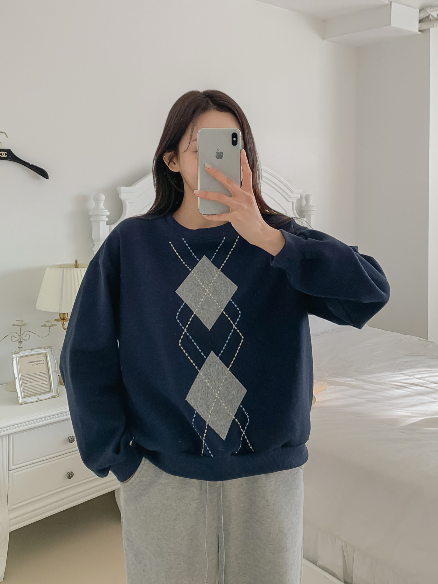 裏起毛ラウンドネックベーシックアーガイルスウェット | 詳細画像19