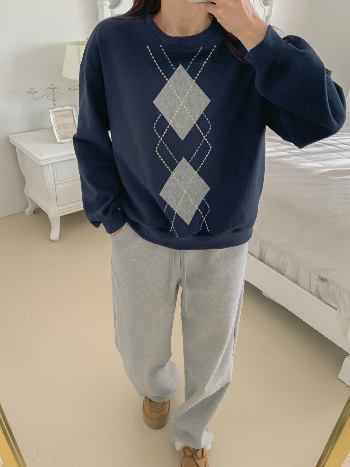 裏起毛ラウンドネックベーシックアーガイルスウェット | 詳細画像20