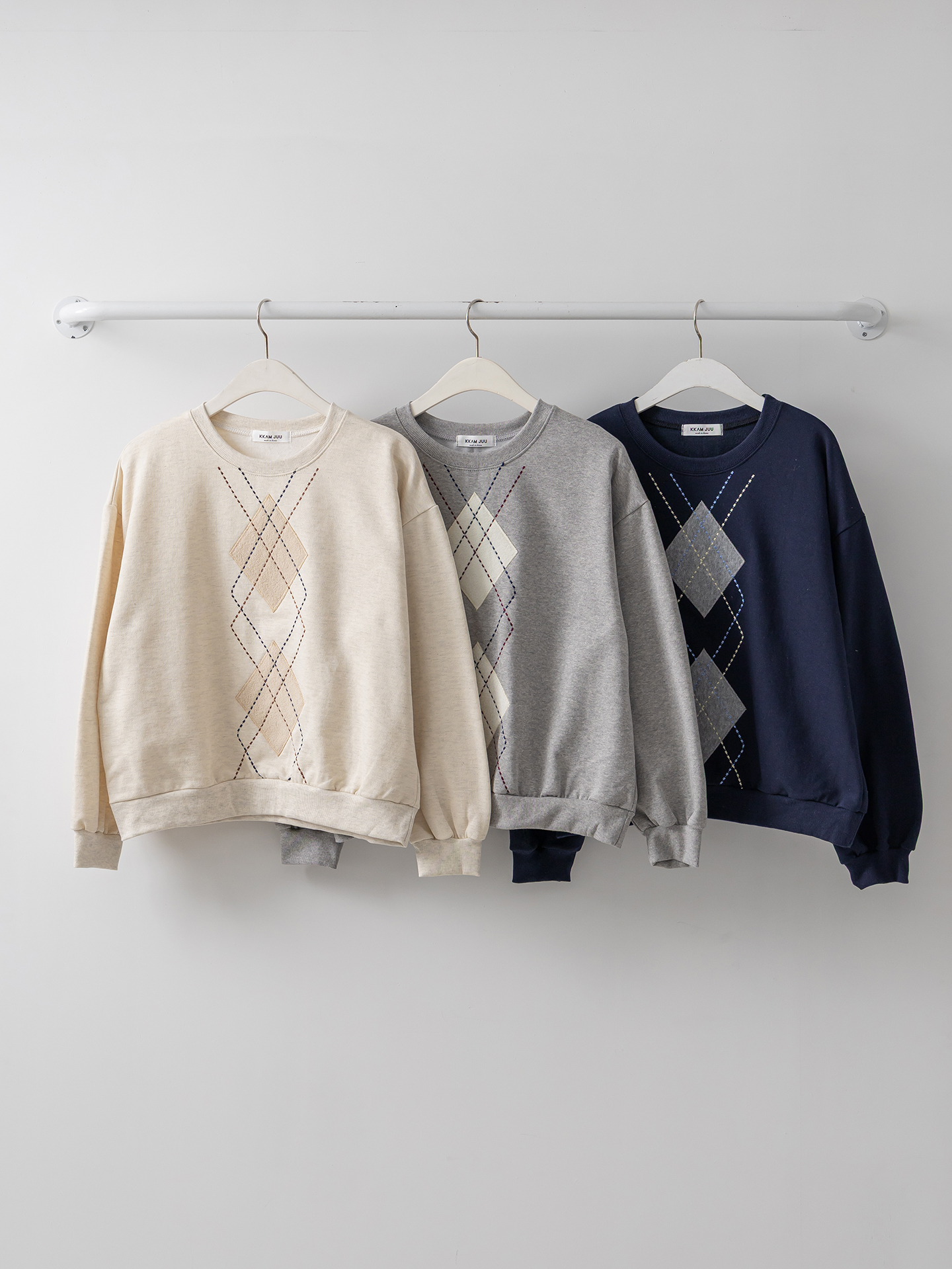 裏起毛ラウンドネックベーシックアーガイルスウェット | 詳細画像2