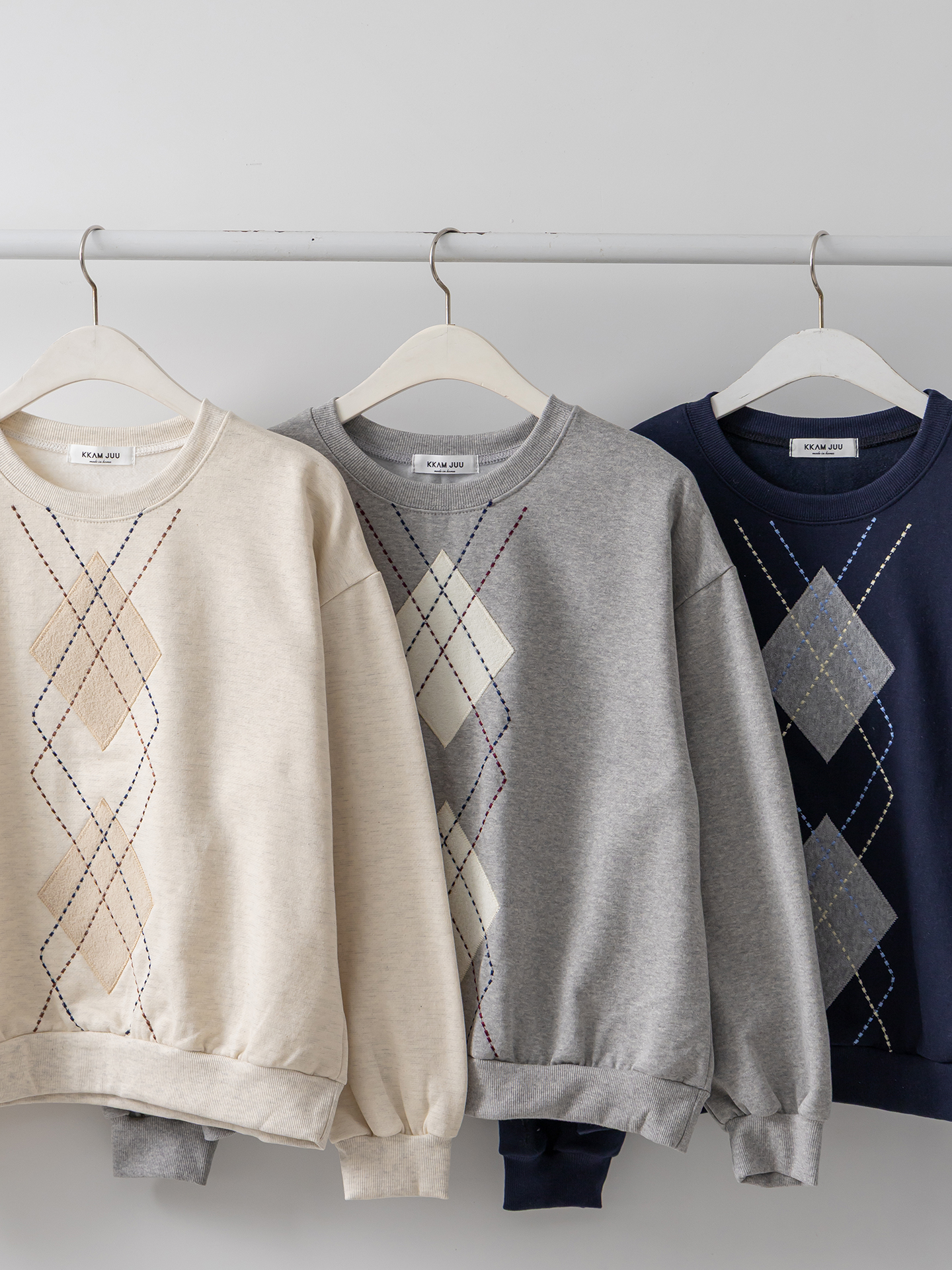 裏起毛ラウンドネックベーシックアーガイルスウェット | 詳細画像3