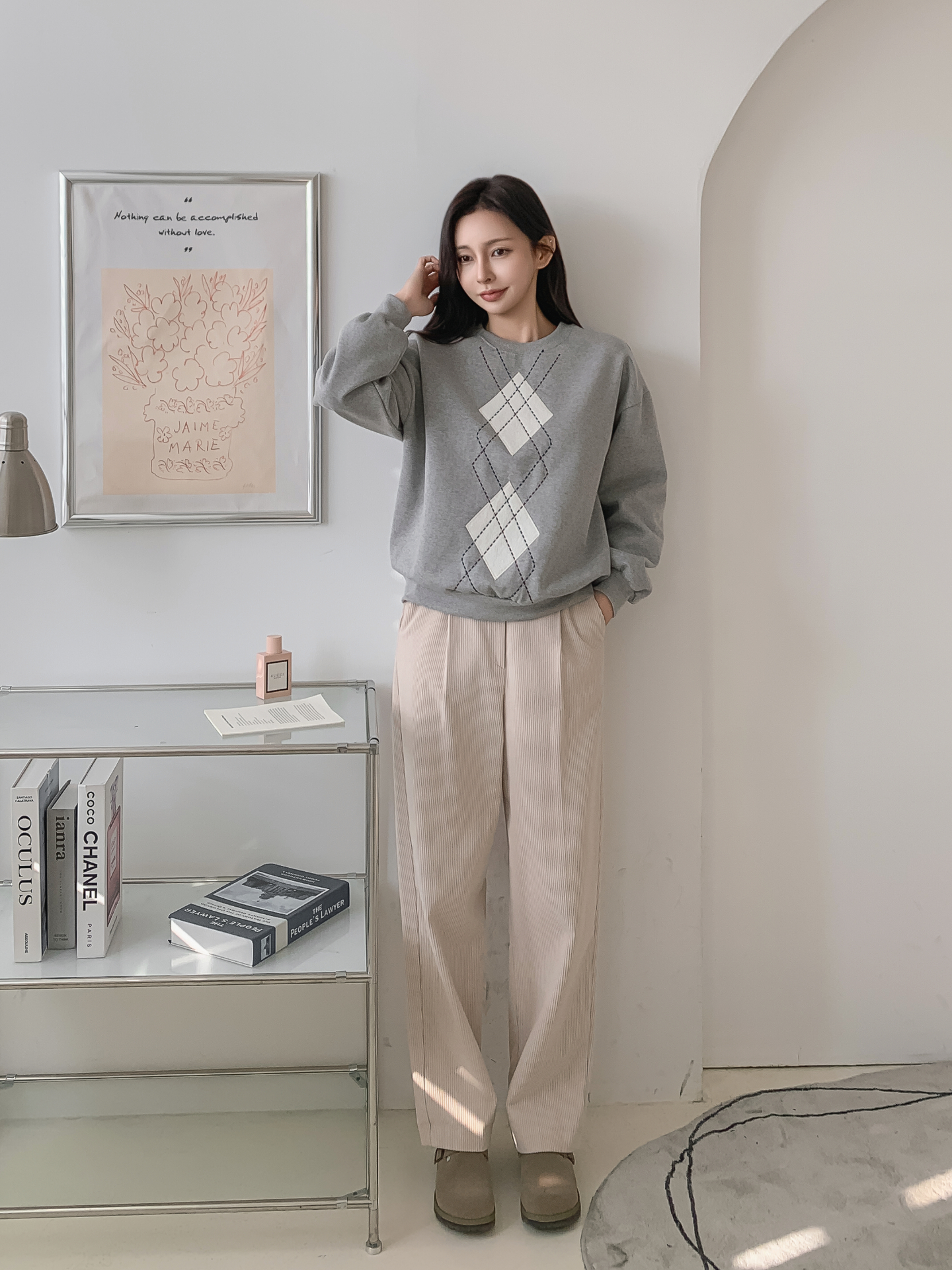 裏起毛ラウンドネックベーシックアーガイルスウェット | 詳細画像21