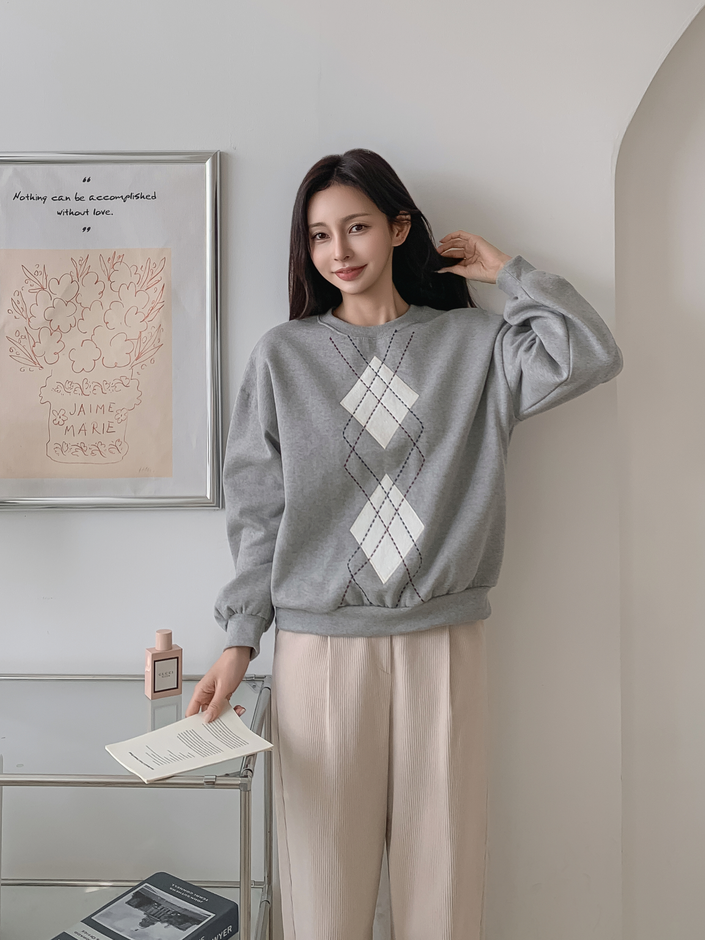 裏起毛ラウンドネックベーシックアーガイルスウェット | 詳細画像23