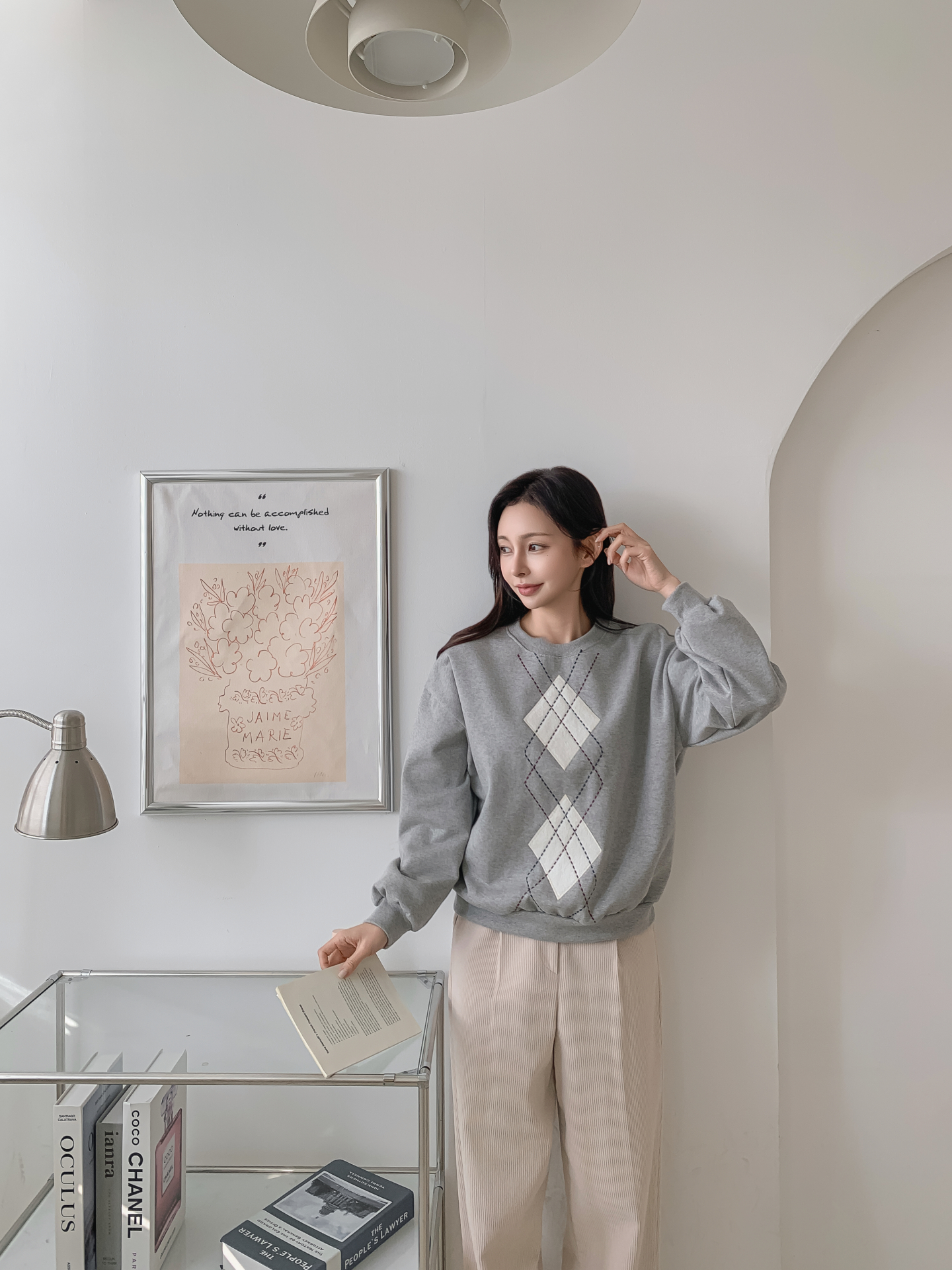 裏起毛ラウンドネックベーシックアーガイルスウェット | 詳細画像7