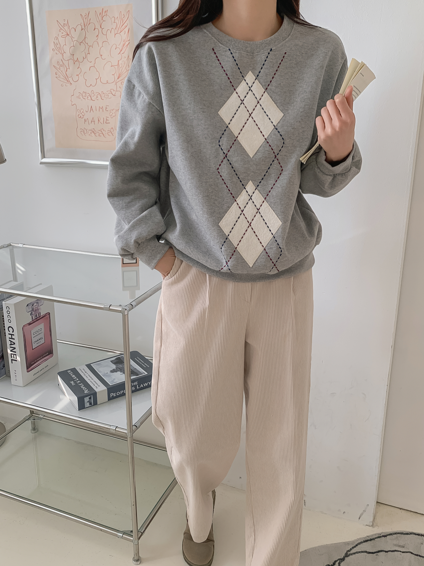 裏起毛ラウンドネックベーシックアーガイルスウェット | 詳細画像25