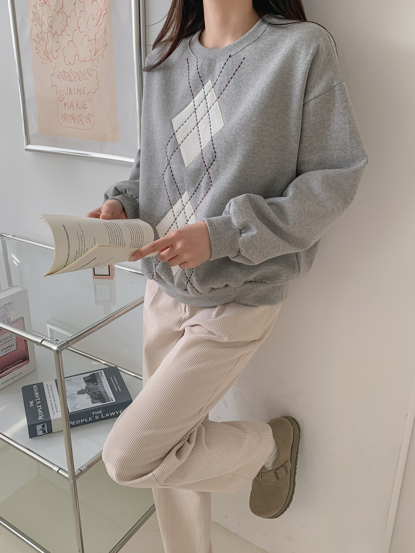 裏起毛ラウンドネックベーシックアーガイルスウェット | 詳細画像26