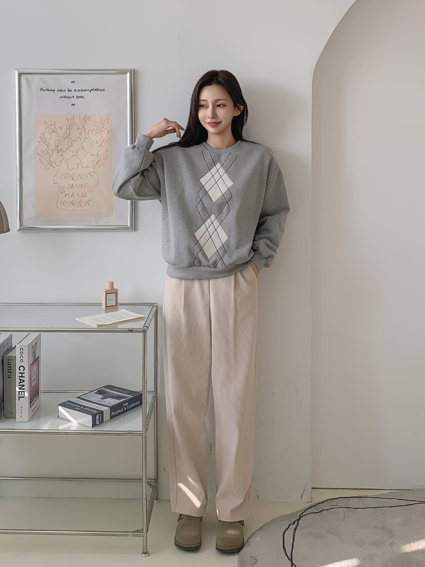 裏起毛ラウンドネックベーシックアーガイルスウェット | 詳細画像27