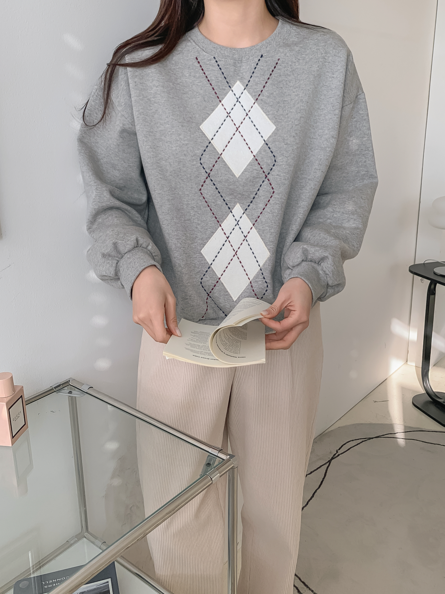 裏起毛ラウンドネックベーシックアーガイルスウェット | 詳細画像28