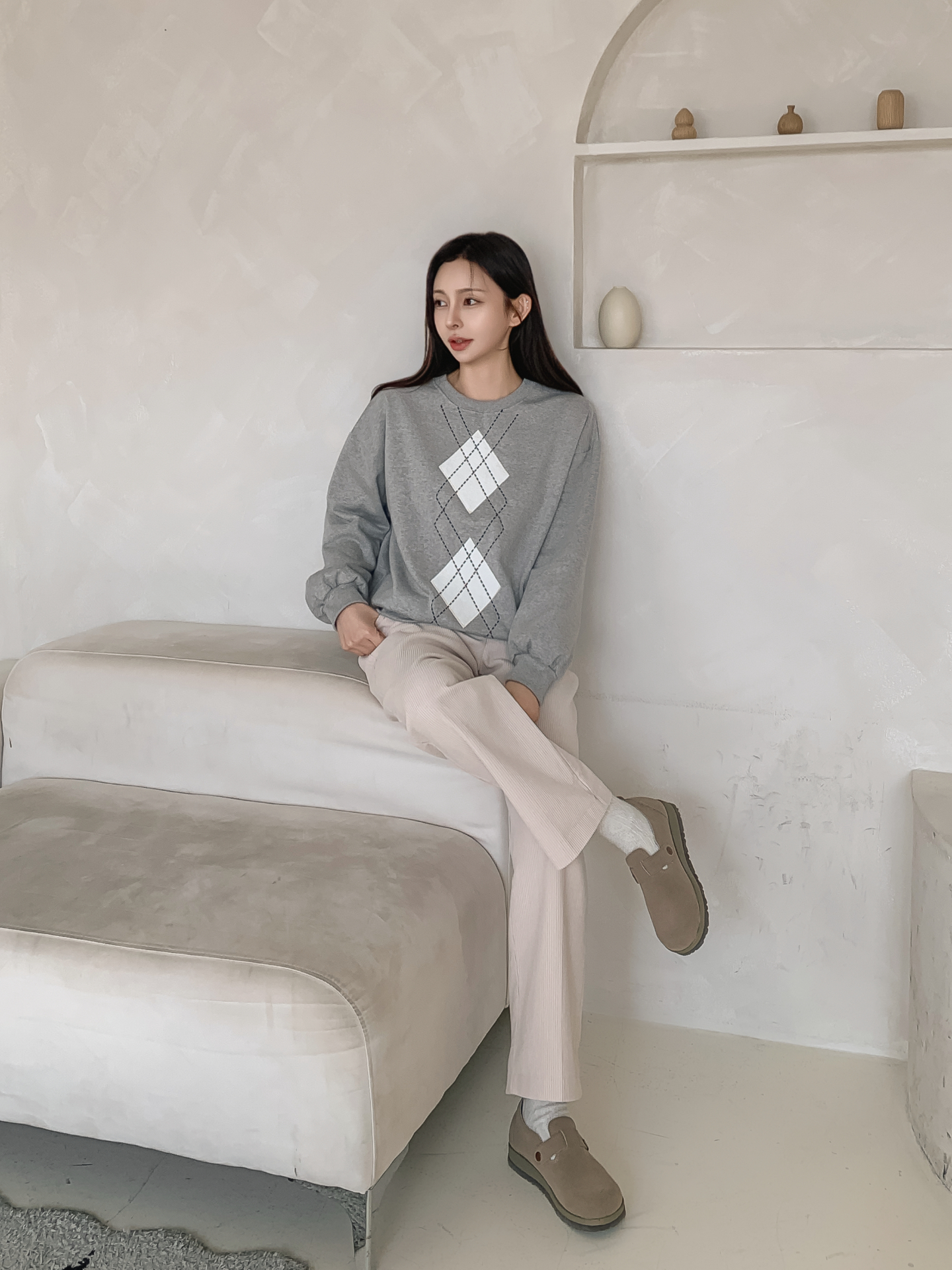 裏起毛ラウンドネックベーシックアーガイルスウェット | 詳細画像8