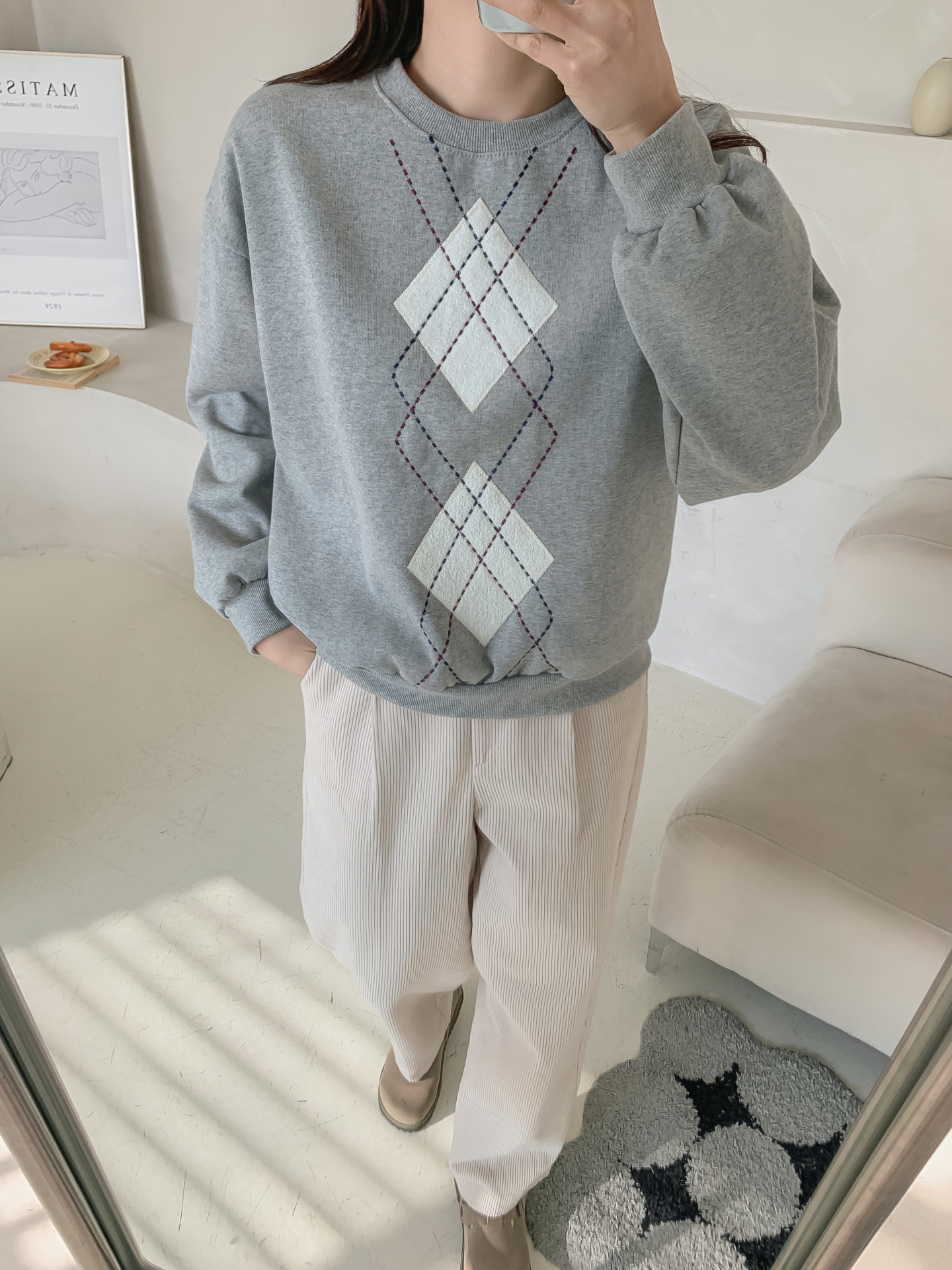 裏起毛ラウンドネックベーシックアーガイルスウェット | 詳細画像31