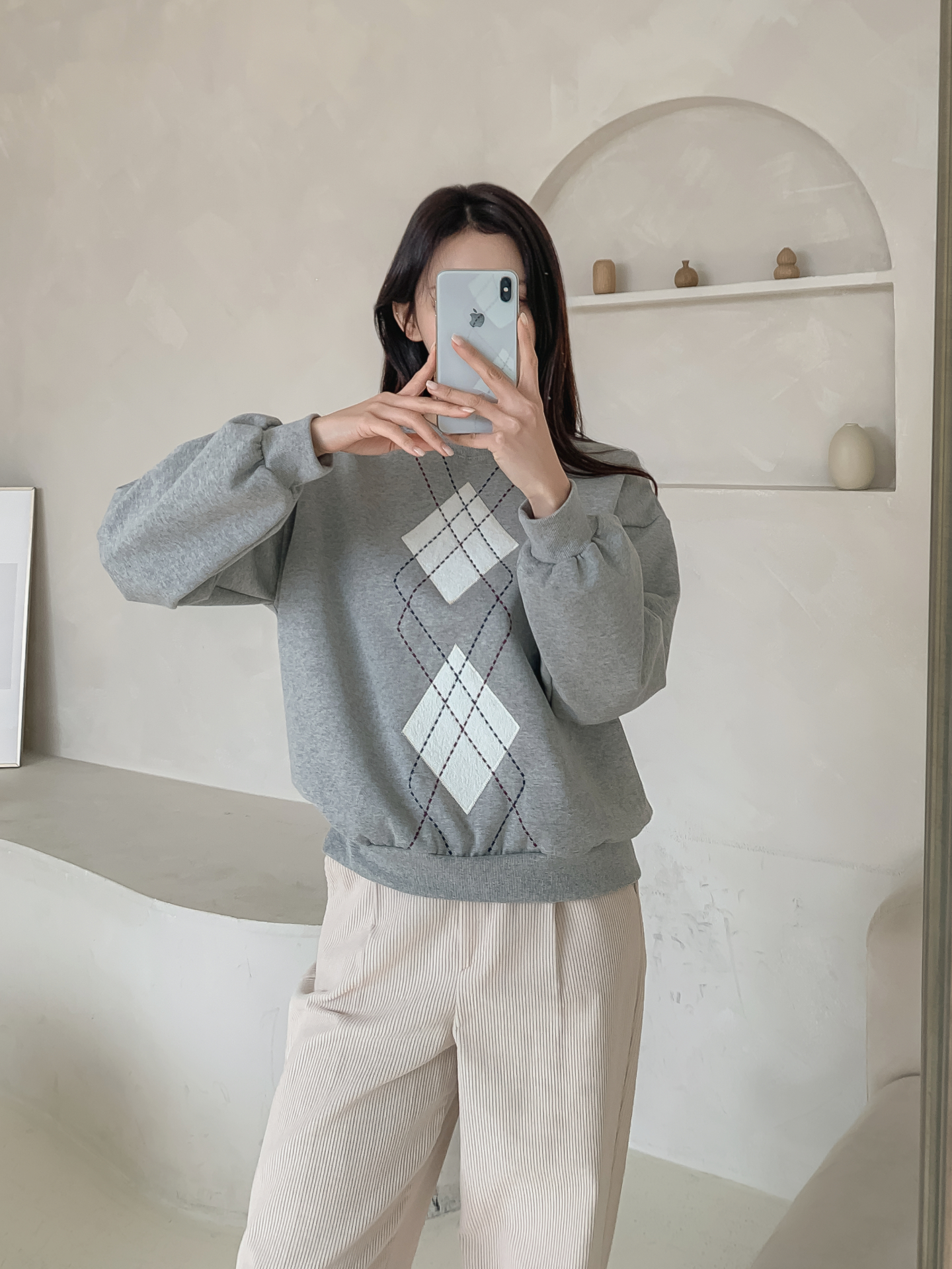 裏起毛ラウンドネックベーシックアーガイルスウェット | 詳細画像32