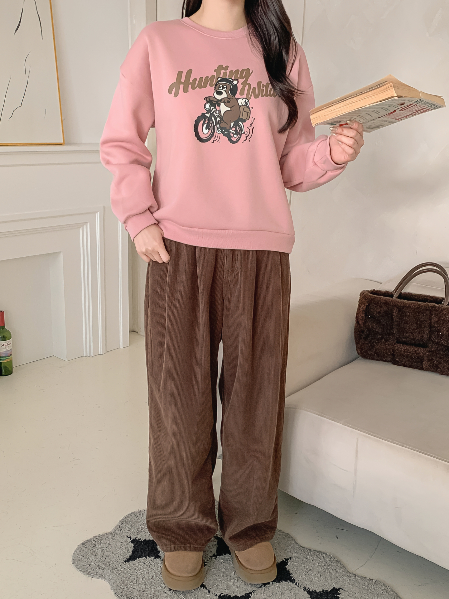 裏起毛ラウンドネックベーシックプリントカラースウェット | 詳細画像4