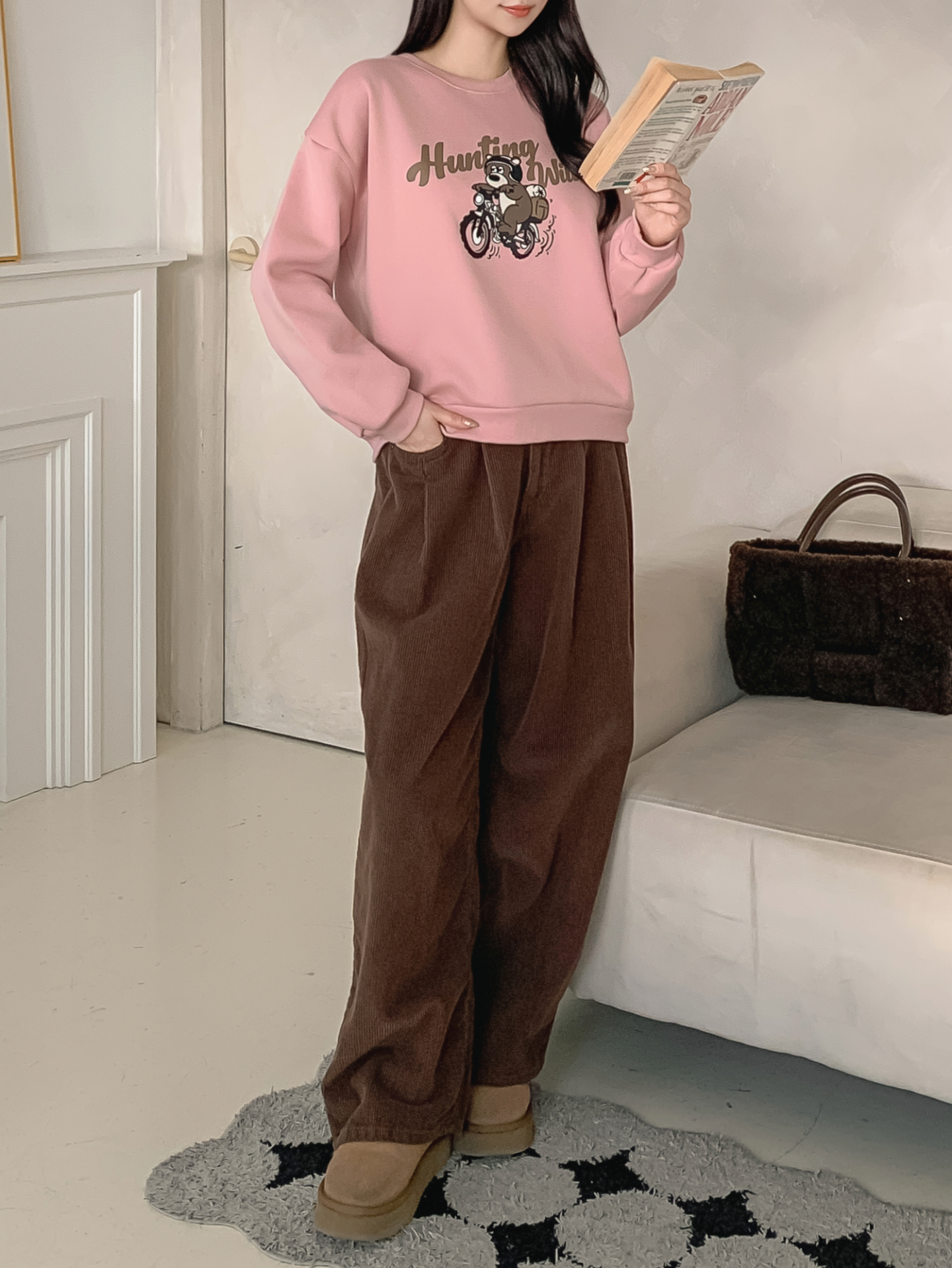 裏起毛ラウンドネックベーシックプリントカラースウェット | 詳細画像6