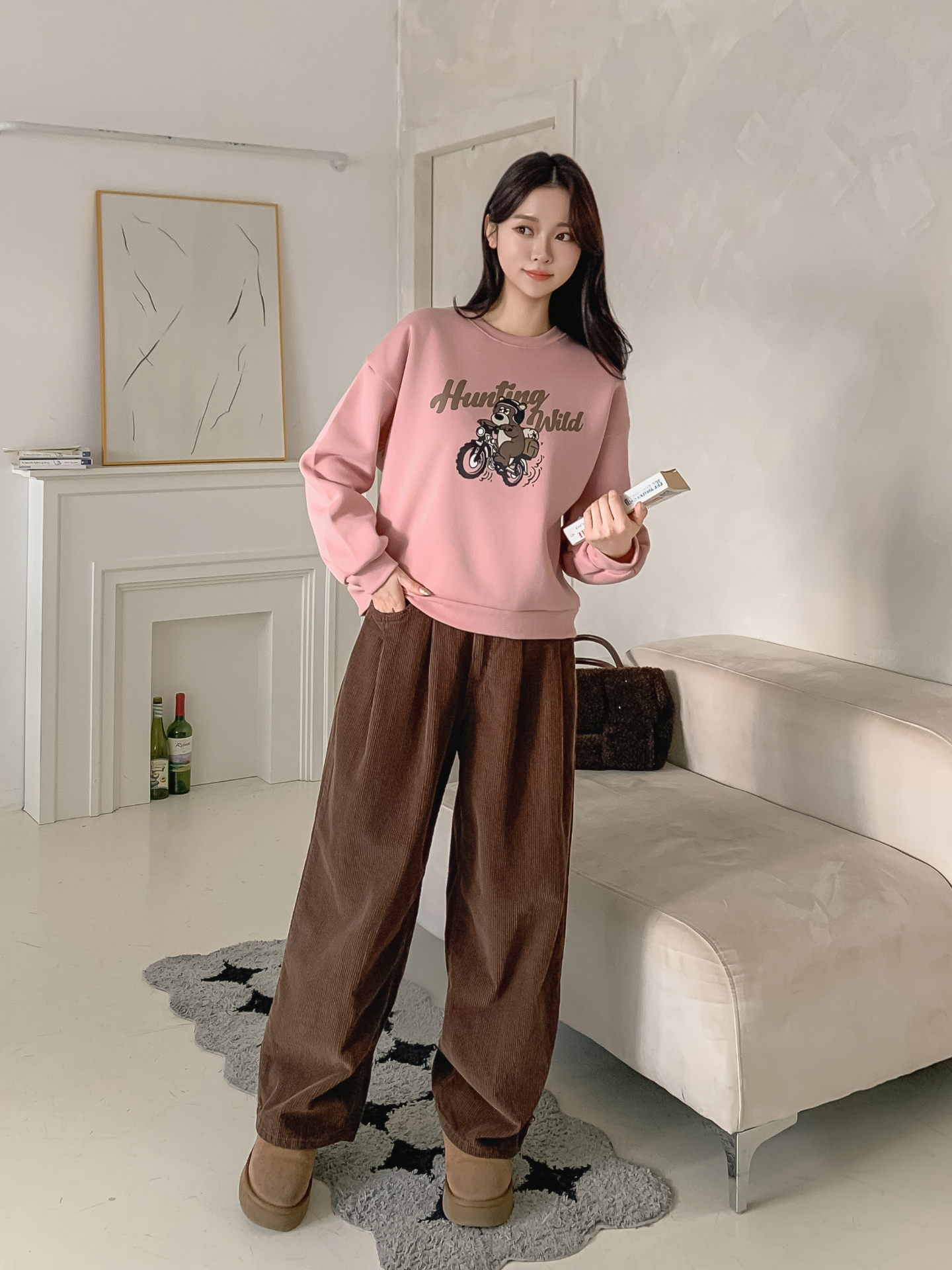 裏起毛ラウンドネックベーシックプリントカラースウェット | 詳細画像15