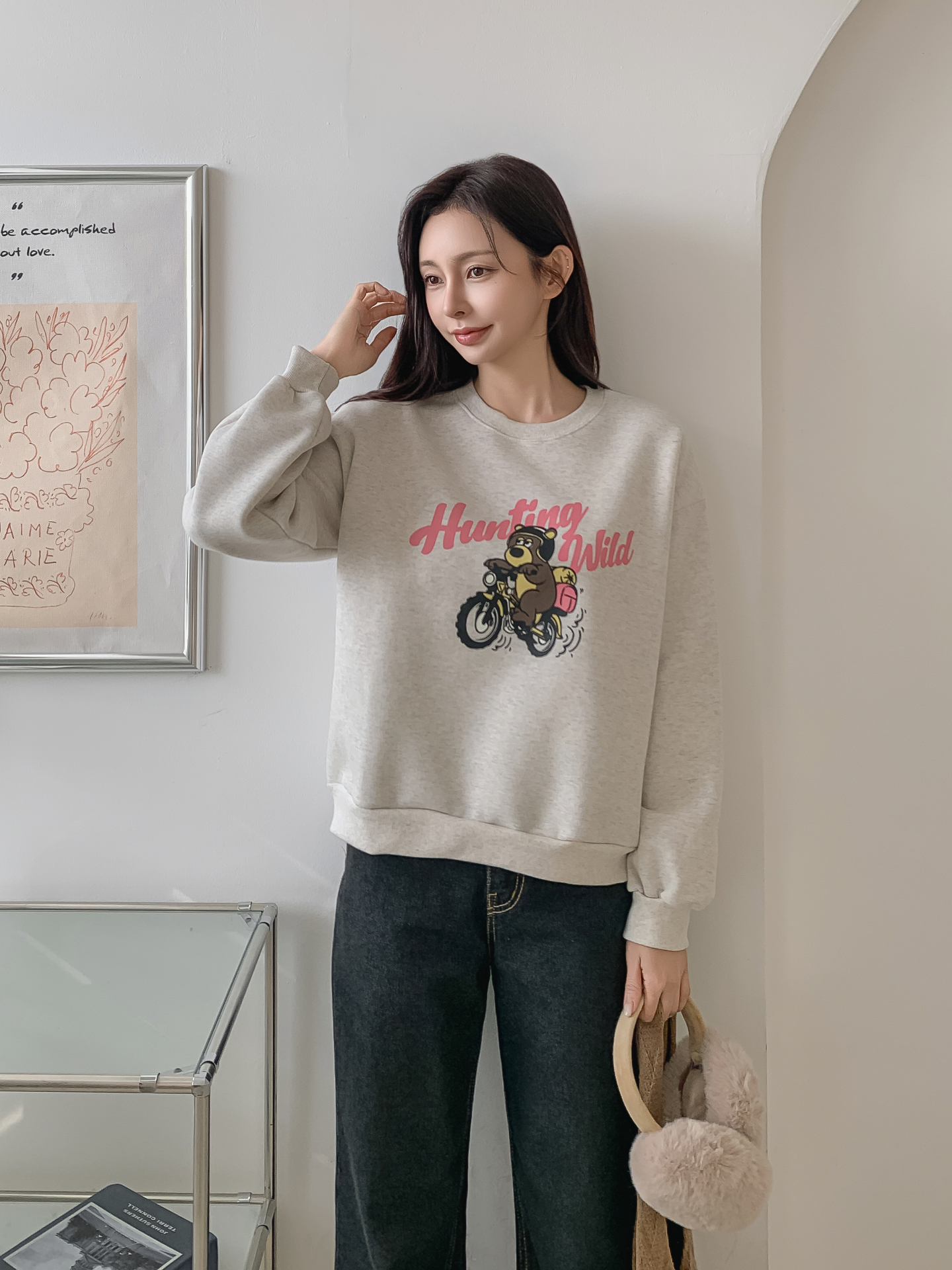 裏起毛ラウンドネックベーシックプリントカラースウェット | 詳細画像19