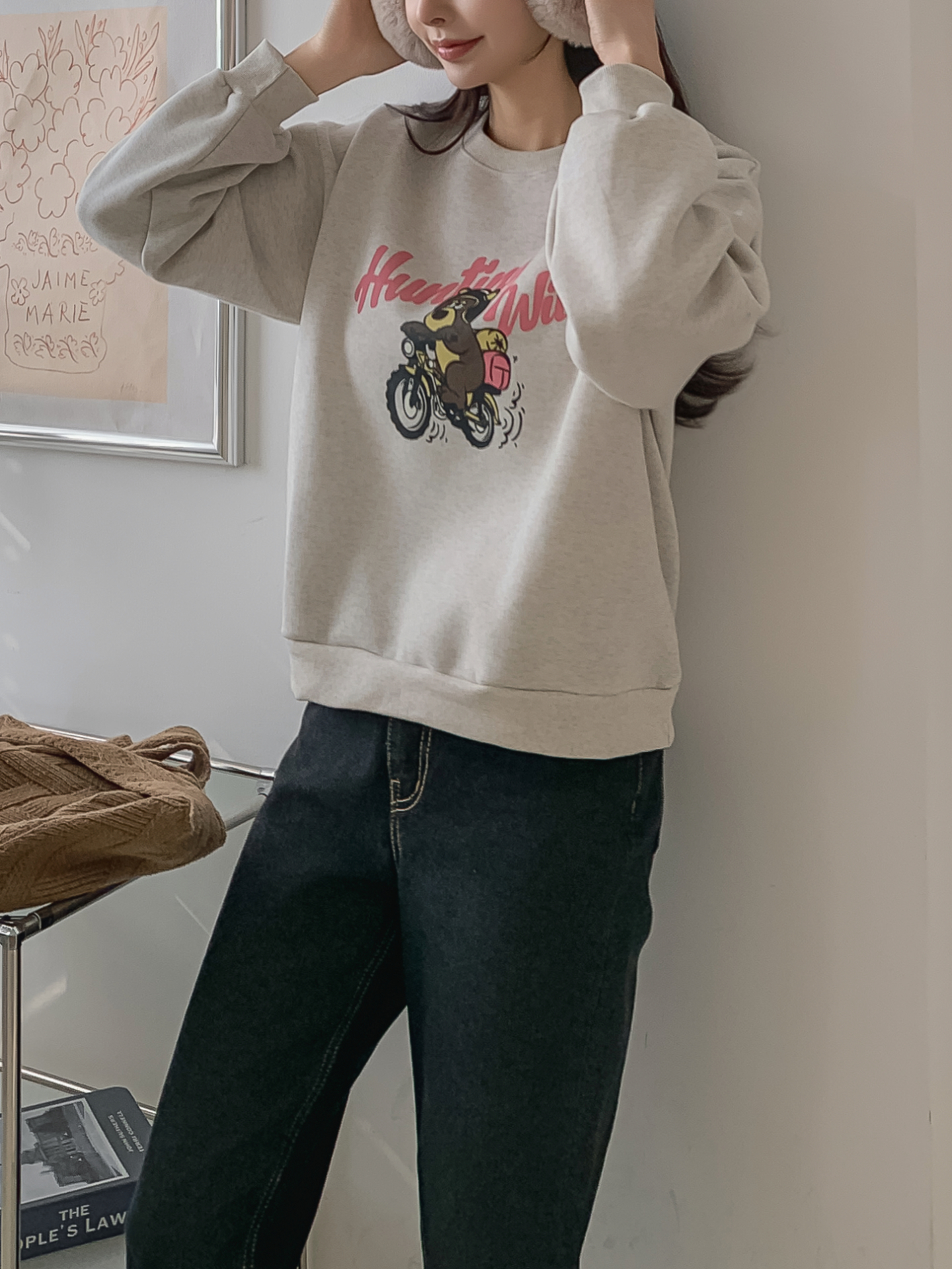 裏起毛ラウンドネックベーシックプリントカラースウェット | 詳細画像21