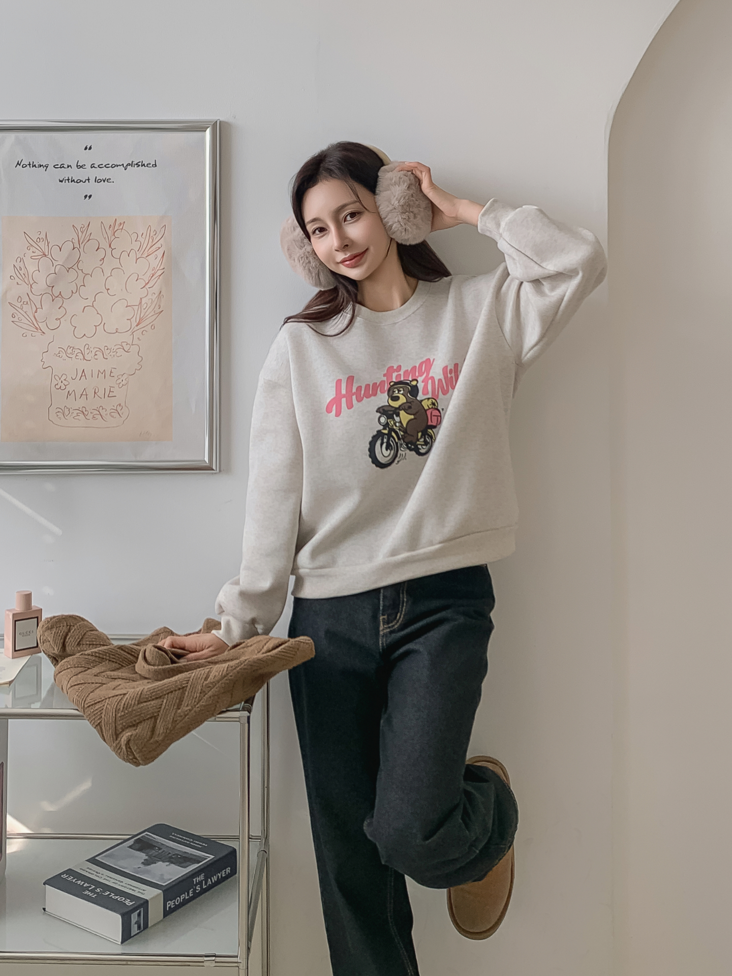 裏起毛ラウンドネックベーシックプリントカラースウェット | 詳細画像22