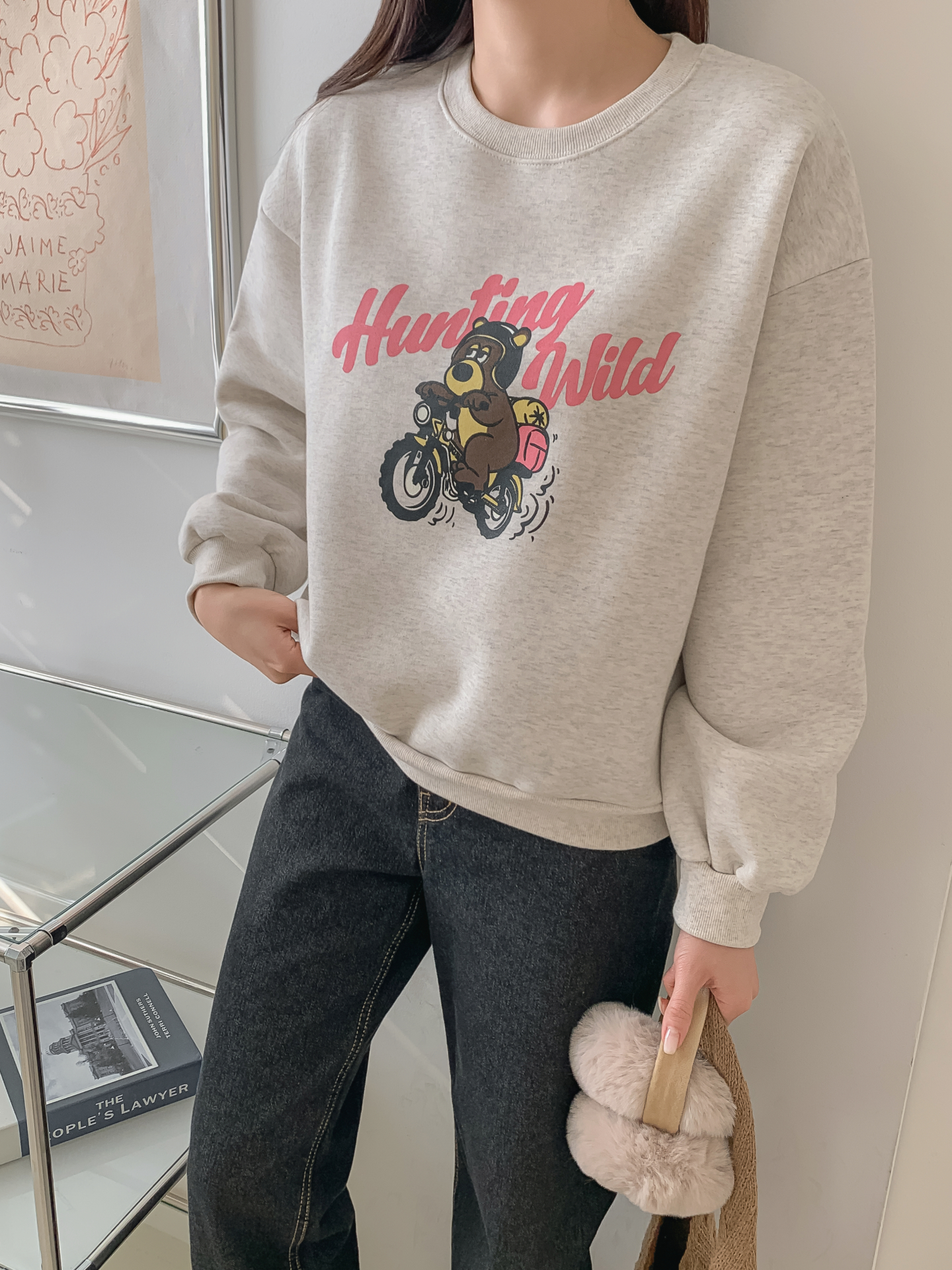 裏起毛ラウンドネックベーシックプリントカラースウェット | 詳細画像25