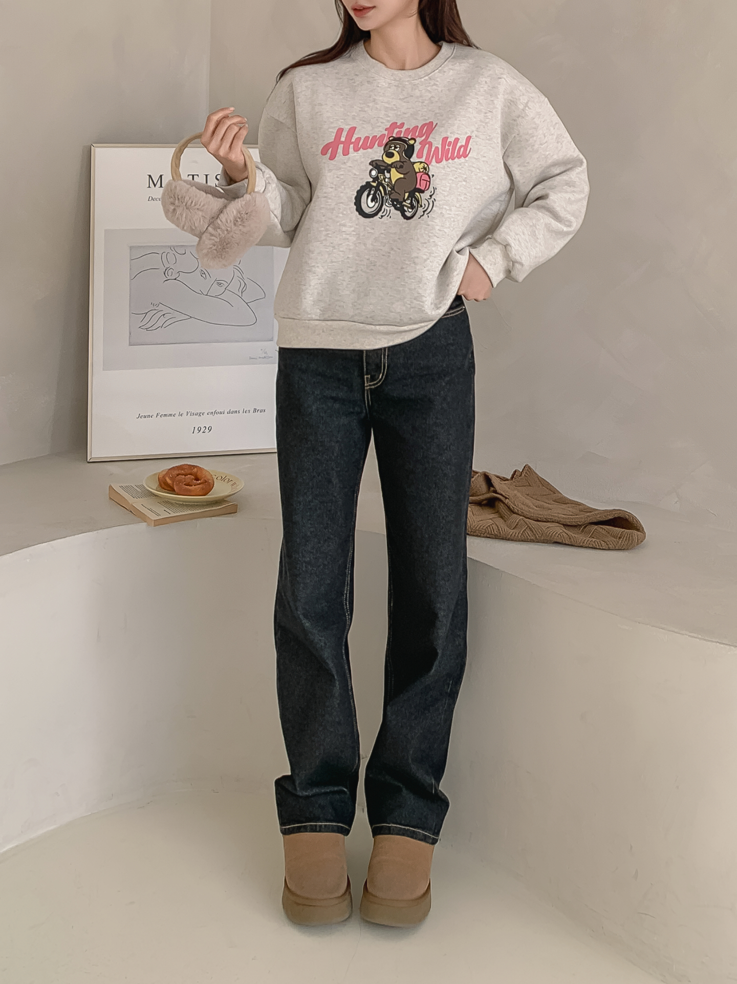 裏起毛ラウンドネックベーシックプリントカラースウェット | 詳細画像28