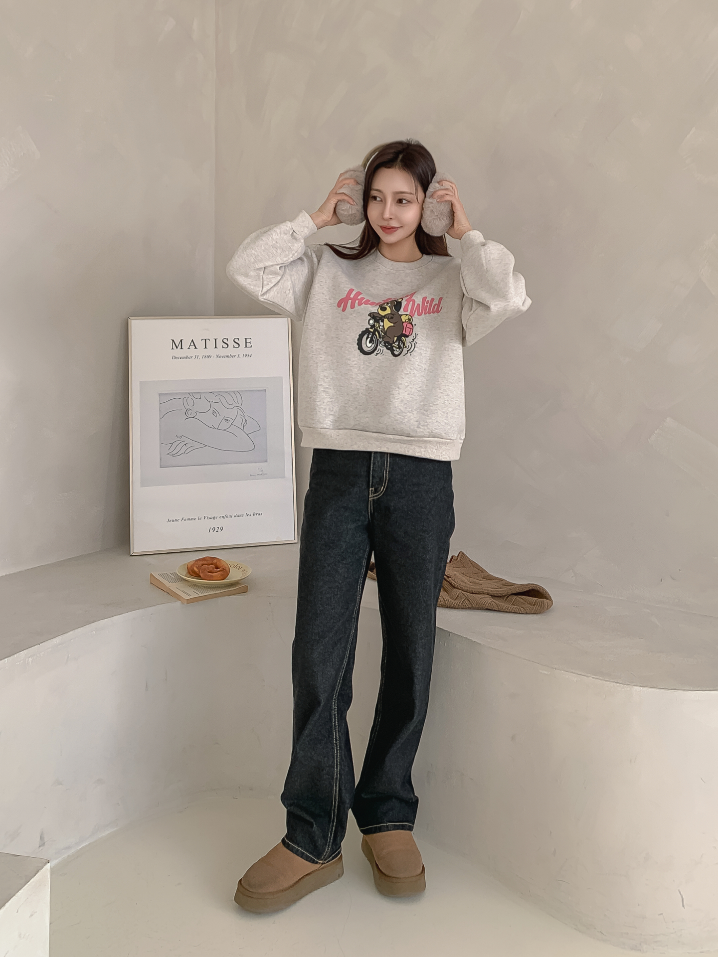 裏起毛ラウンドネックベーシックプリントカラースウェット | 詳細画像29