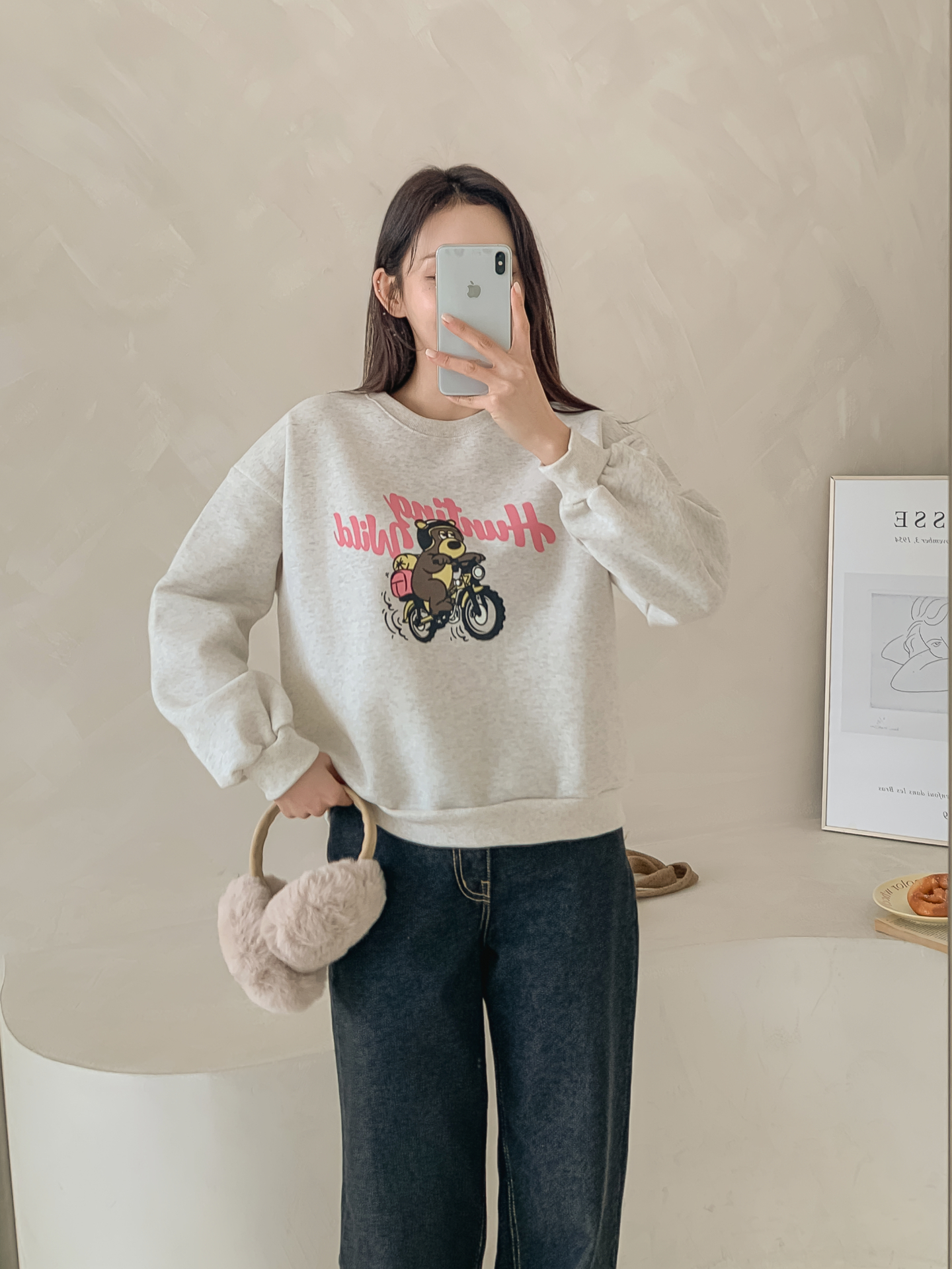 裏起毛ラウンドネックベーシックプリントカラースウェット | 詳細画像31