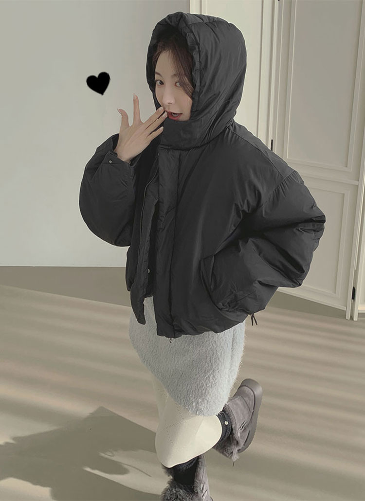 ジップアップハイネックフードマットスナップボタンカラーダウン