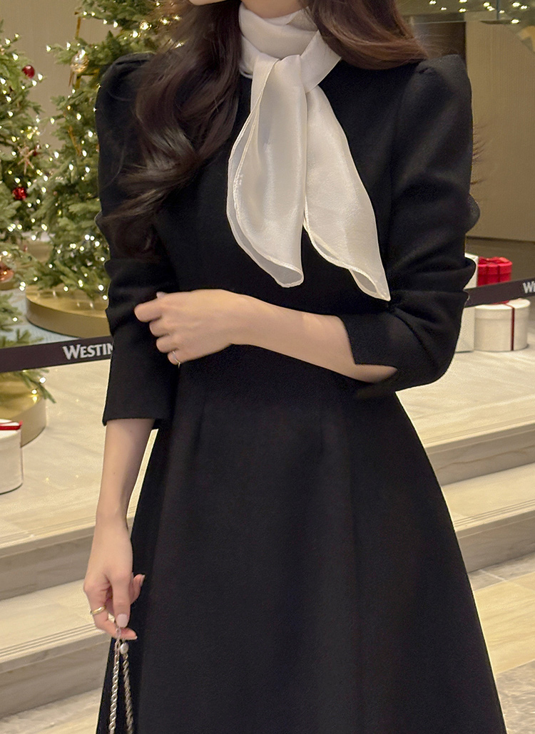 ツイードコンビ配色シフォンジップアップスリム長袖ミディフレアA