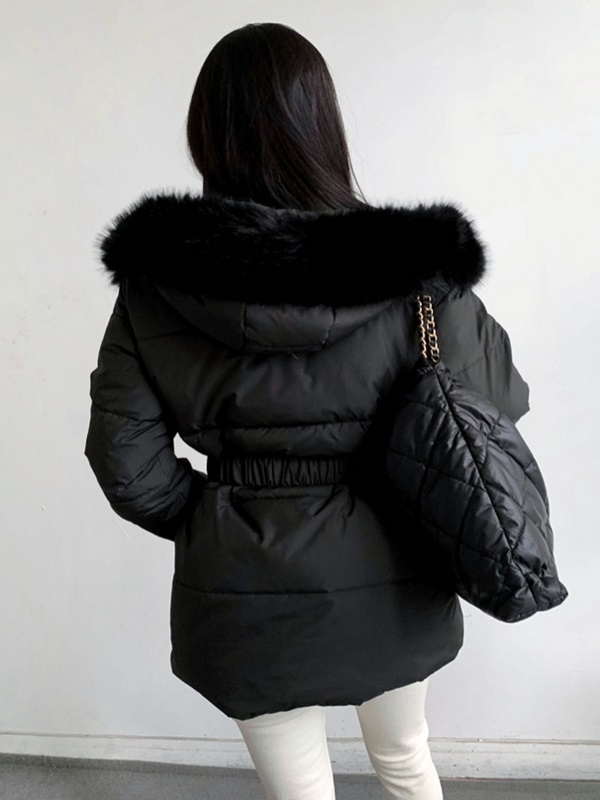 ダックダウンエコファーハイネックフードダウンジャケットベルト付 | 詳細画像11