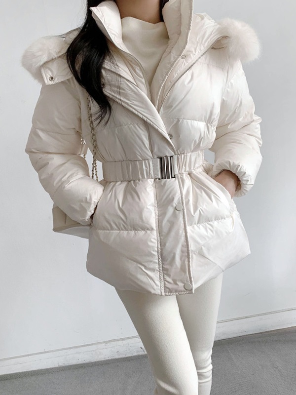 ダックダウンエコファーハイネックフードダウンジャケットベルト付 | 詳細画像16