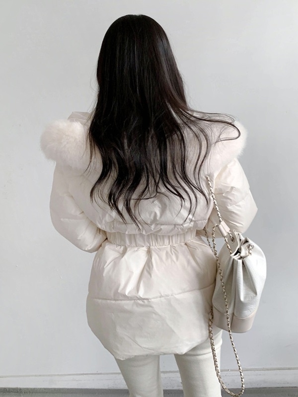 ダックダウンエコファーハイネックフードダウンジャケットベルト付 | 詳細画像12