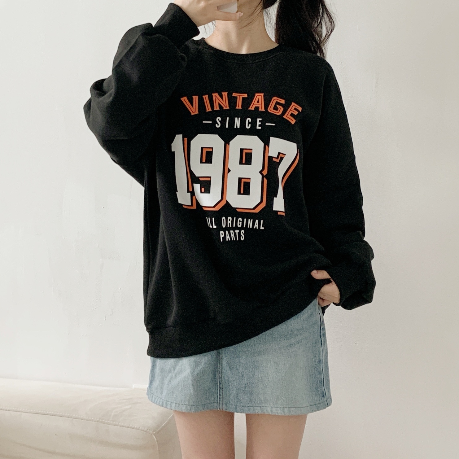 裏起毛ラウンドネックオーバーサイズ長袖プリントスウェット | 詳細画像7