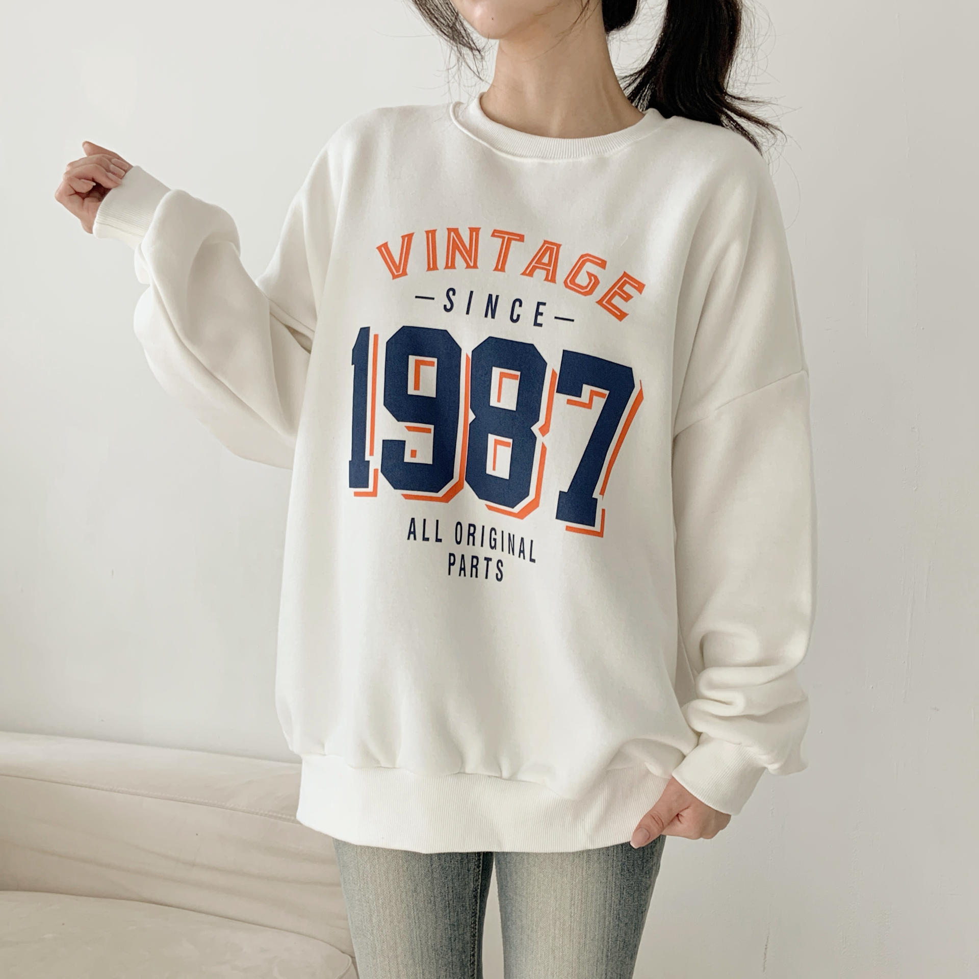 裏起毛ラウンドネックオーバーサイズ長袖プリントスウェット | 詳細画像8