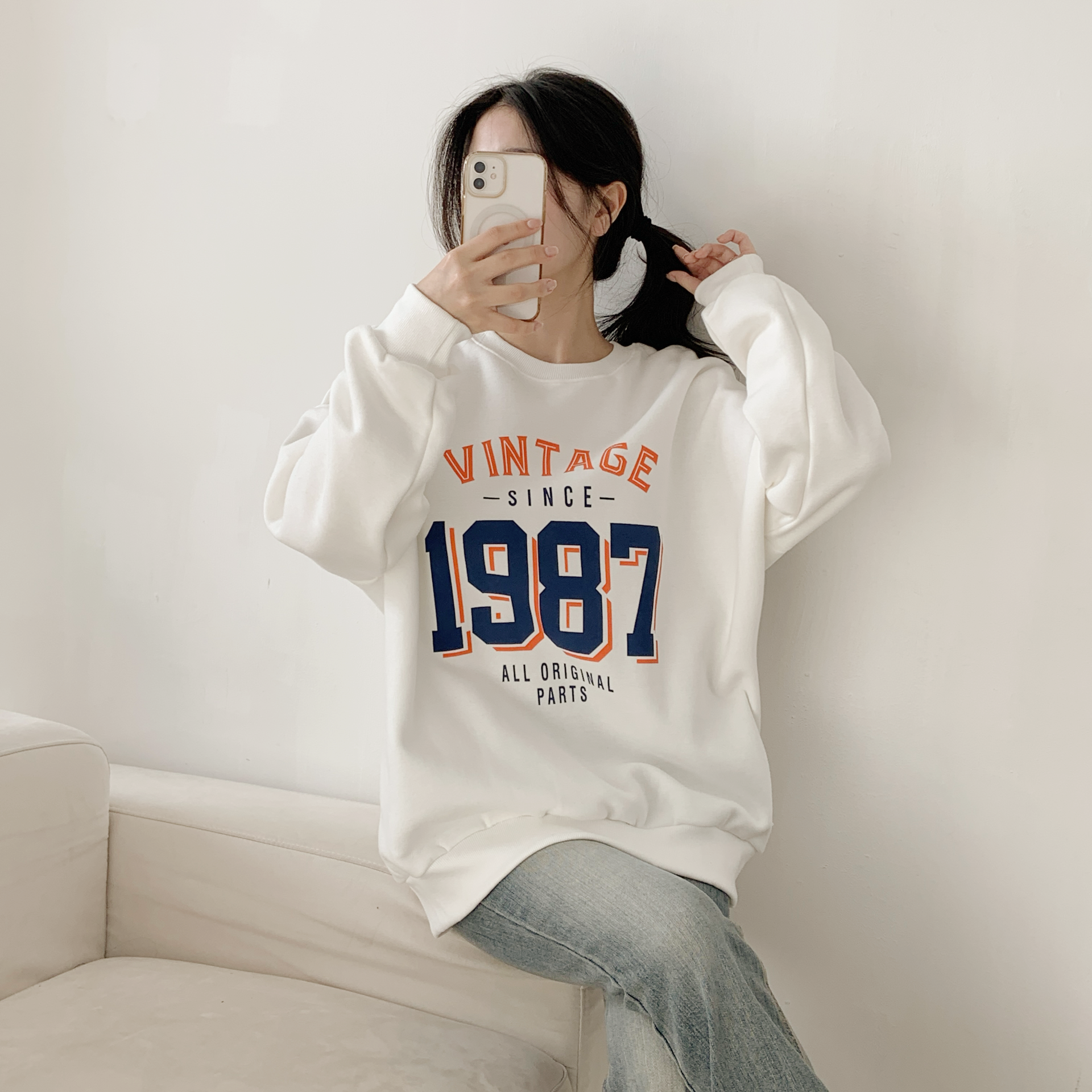 裏起毛ラウンドネックオーバーサイズ長袖プリントスウェット | 詳細画像9