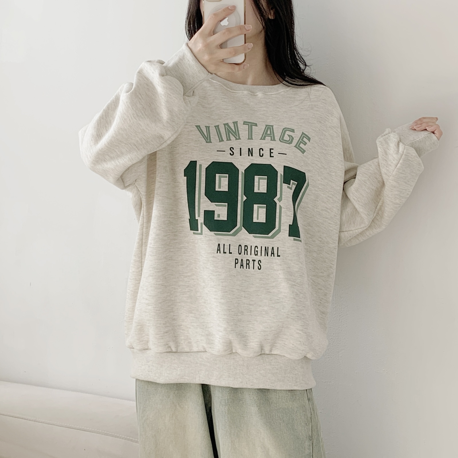 裏起毛ラウンドネックオーバーサイズ長袖プリントスウェット | 詳細画像10