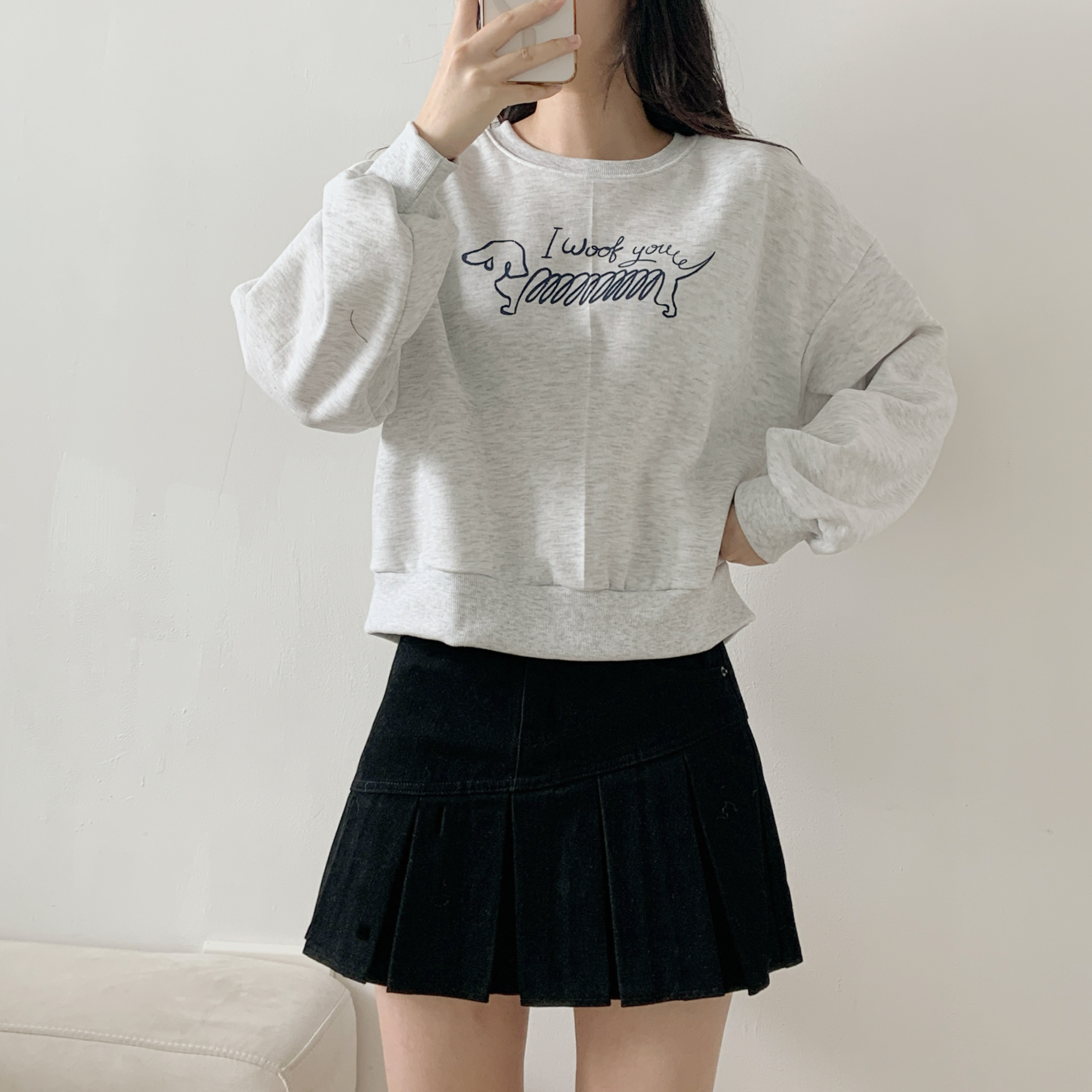 裏起毛ラウンドネックレタリング子犬犬ころスウェット | 詳細画像2